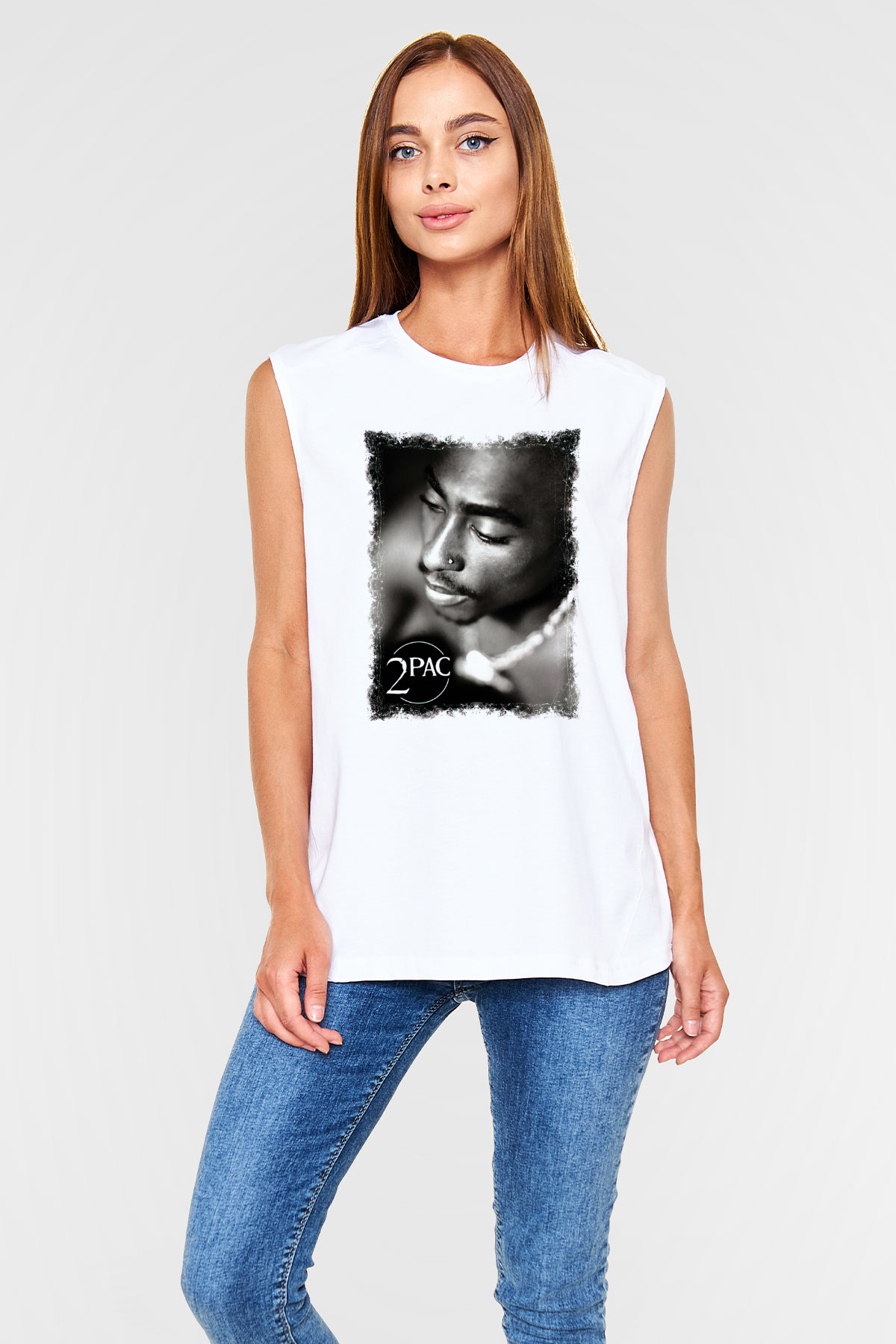 Tupac Shakur Beyaz Unisex Kolsuz Tişört