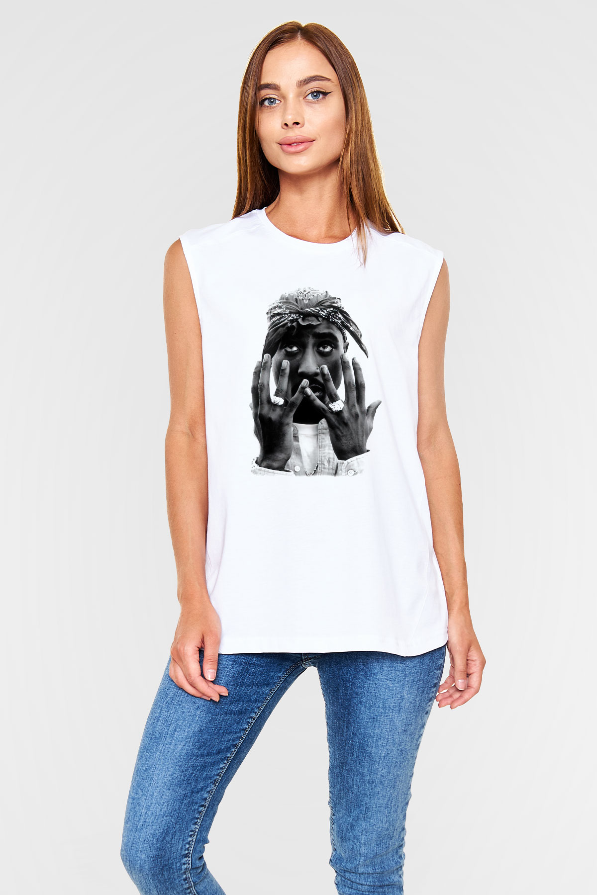 Tupac Shakur Beyaz Unisex Kolsuz Tişört