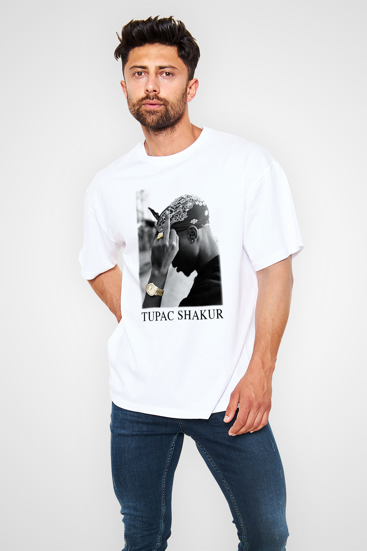 Tupac Shakur Beyaz Unisex Oversize Tişört T-Shirt