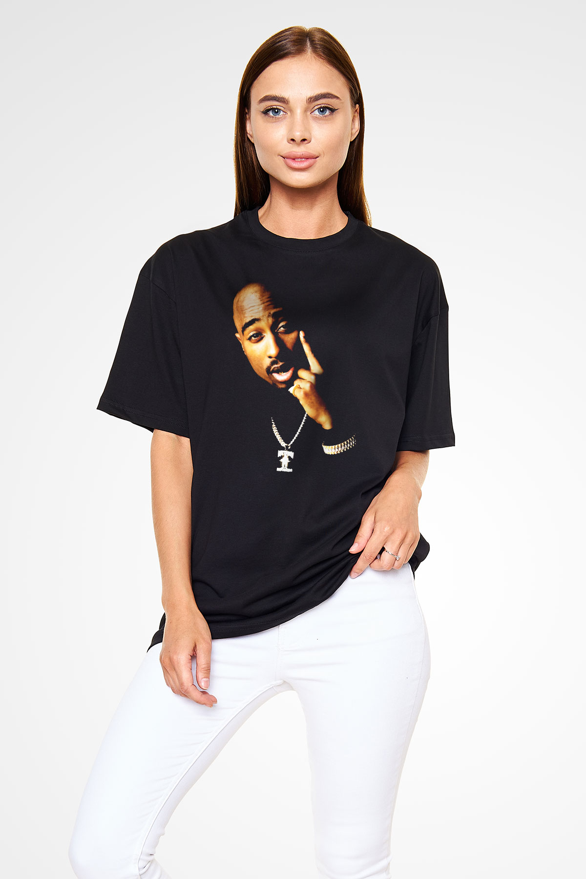 Tupac Shakur Siyah Unisex Oversize Tişört T-Shirt