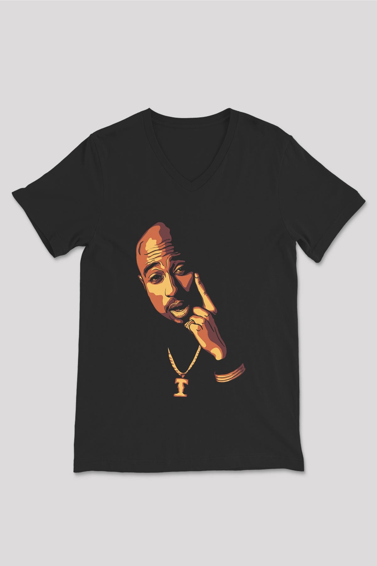 Tupac Shakur Siyah Unisex V Yaka Tişört T-Shirt