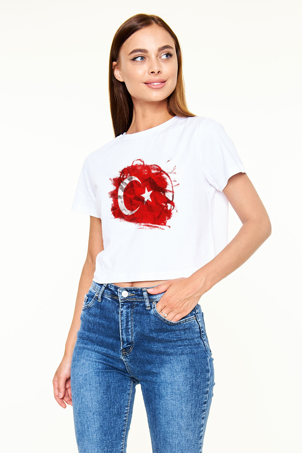 Türkiye Beyaz Croptop Tişört