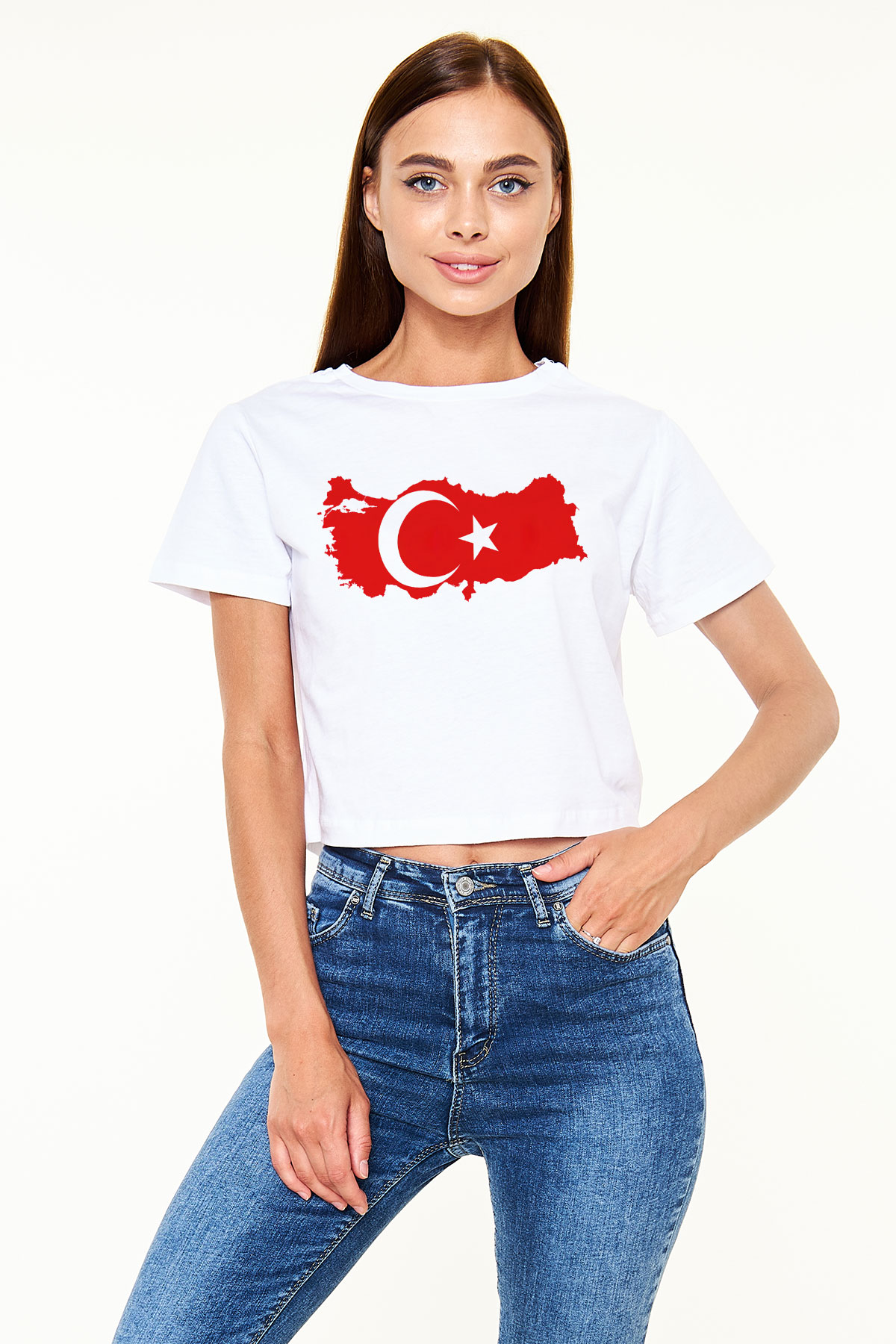 Türkiye Beyaz Croptop Tişört