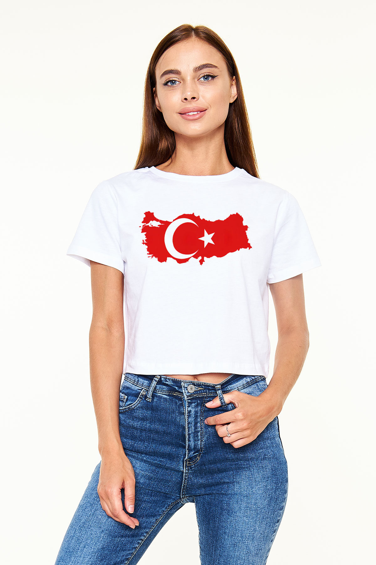 Türkiye Beyaz Croptop Tişört