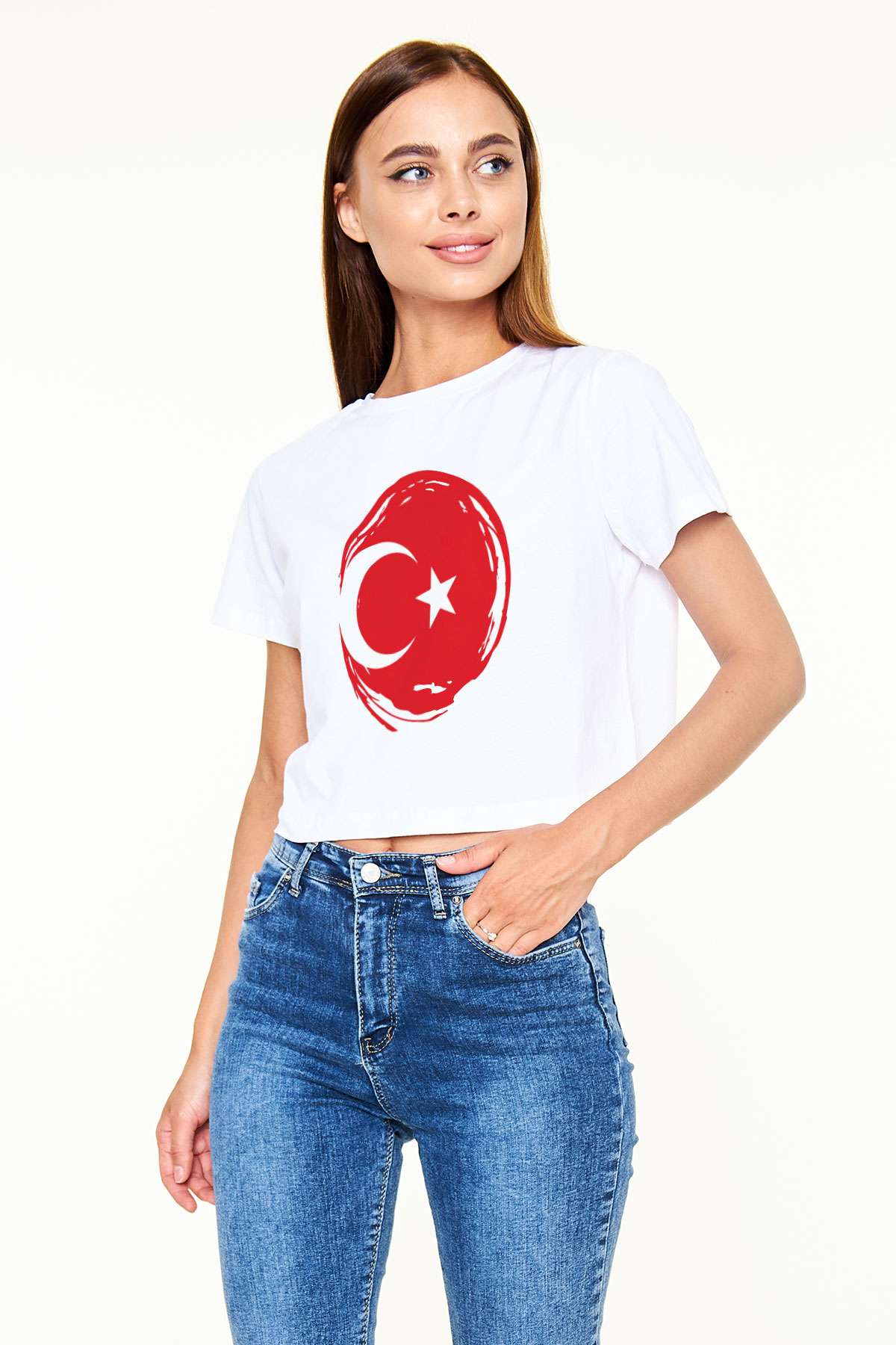 Türkiye Beyaz Croptop Tişört