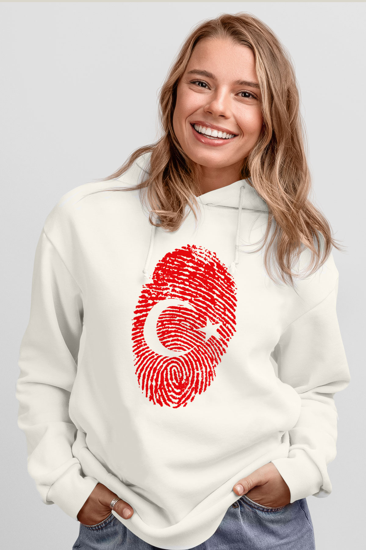 Türkiye Beyaz Unisex Kapşonlu Sweatshirt