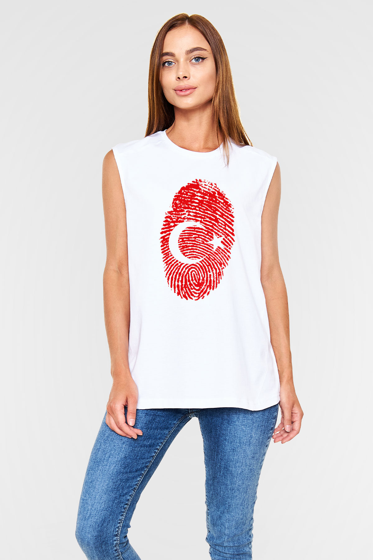 Türkiye Beyaz Unisex Kolsuz Tişört