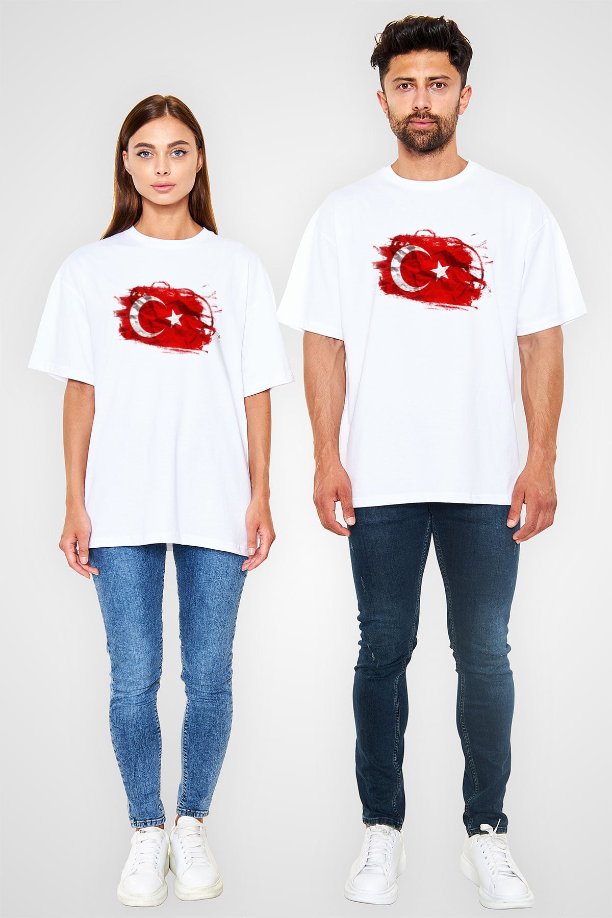 Türkiye Beyaz Unisex Oversize Tişört T-Shirt