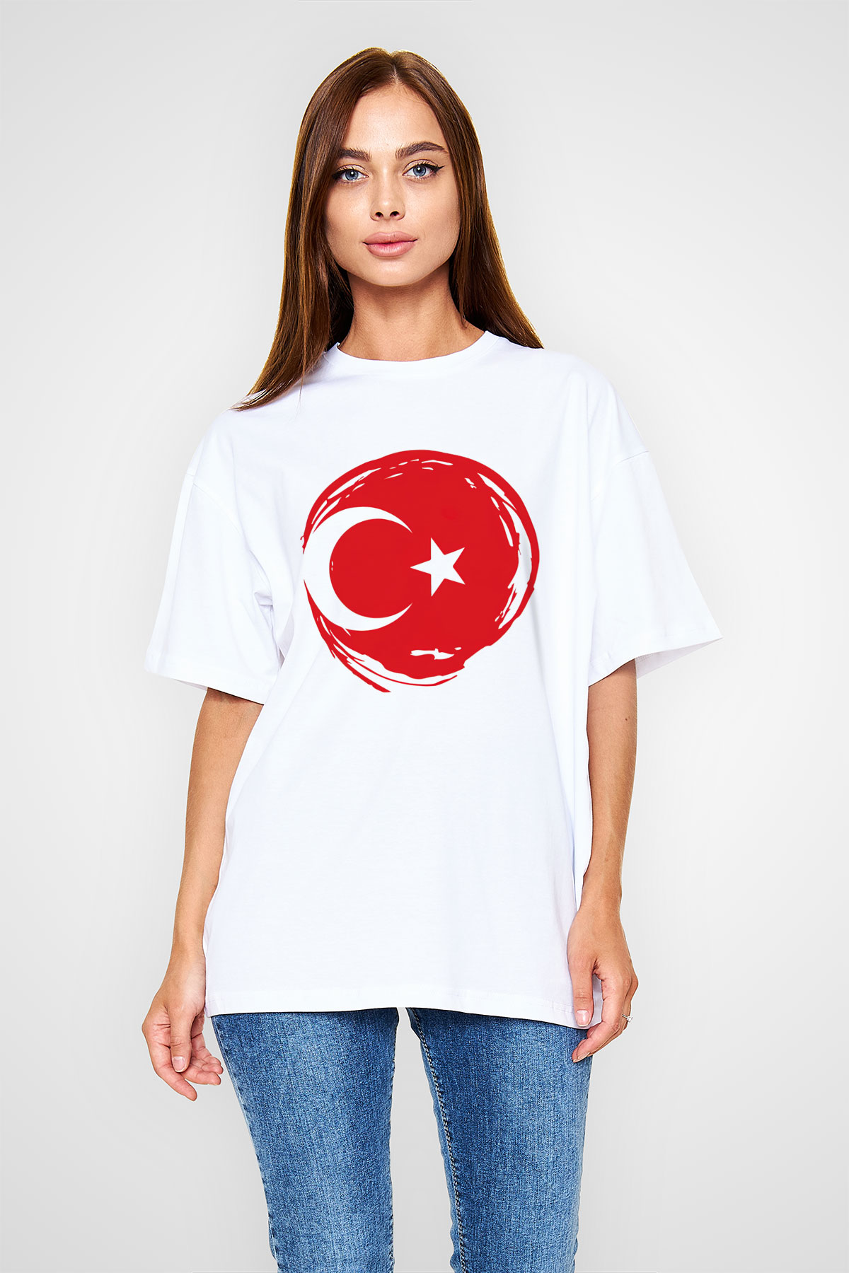 Türkiye Beyaz Unisex Oversize Tişört T-Shirt