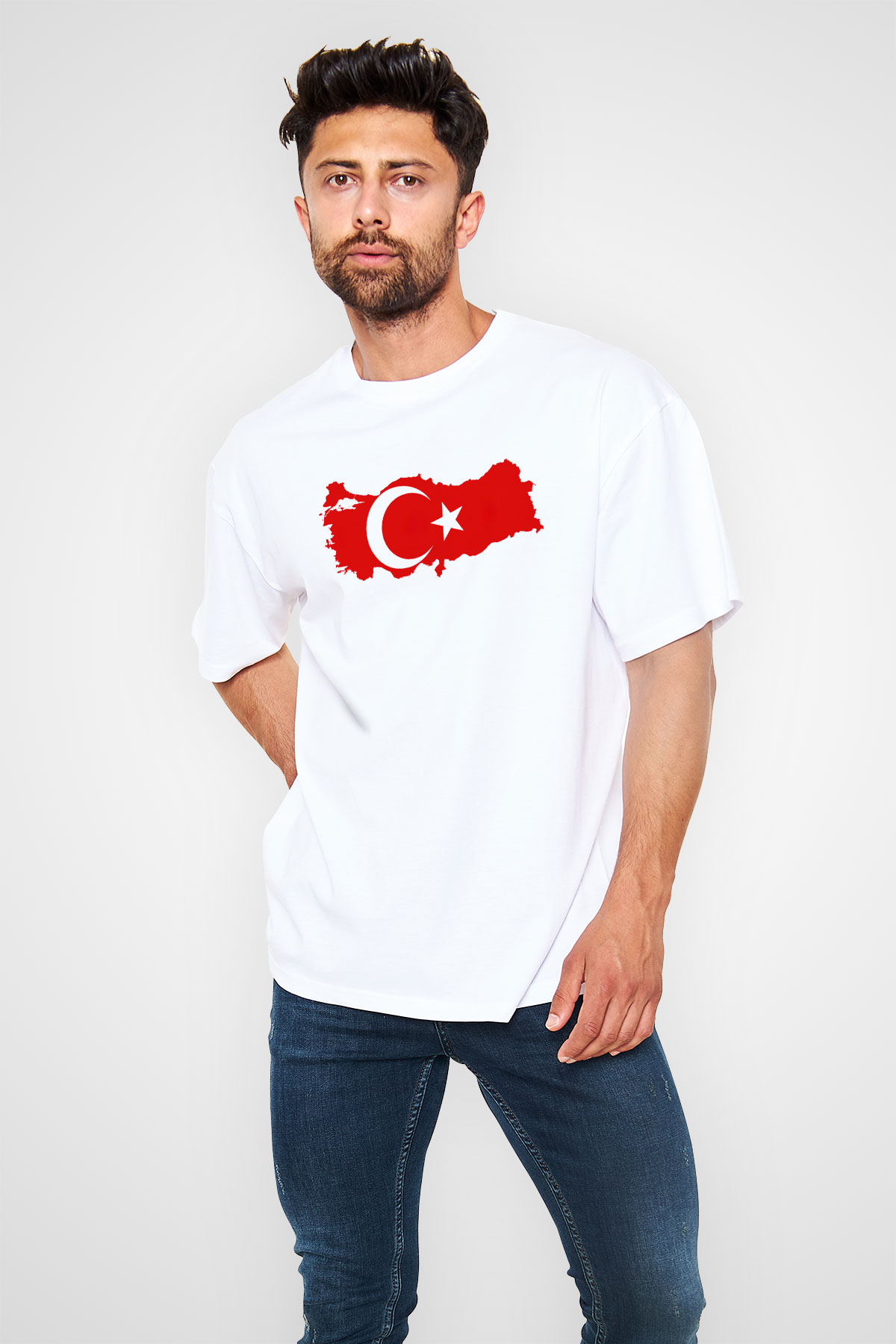 Türkiye Beyaz Unisex Oversize Tişört T-Shirt