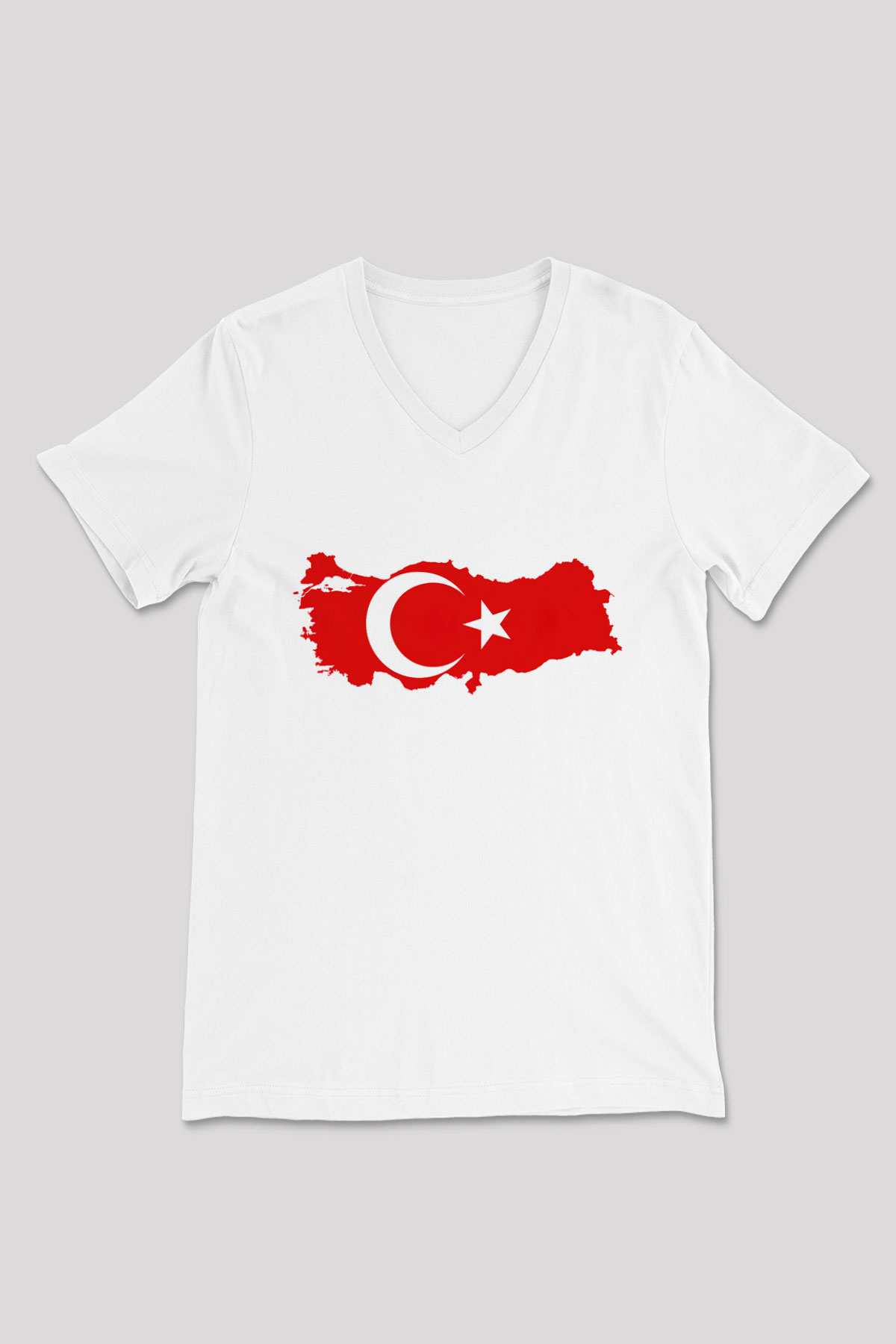 Türkiye Beyaz Unisex V Yaka Tişört T-Shirt