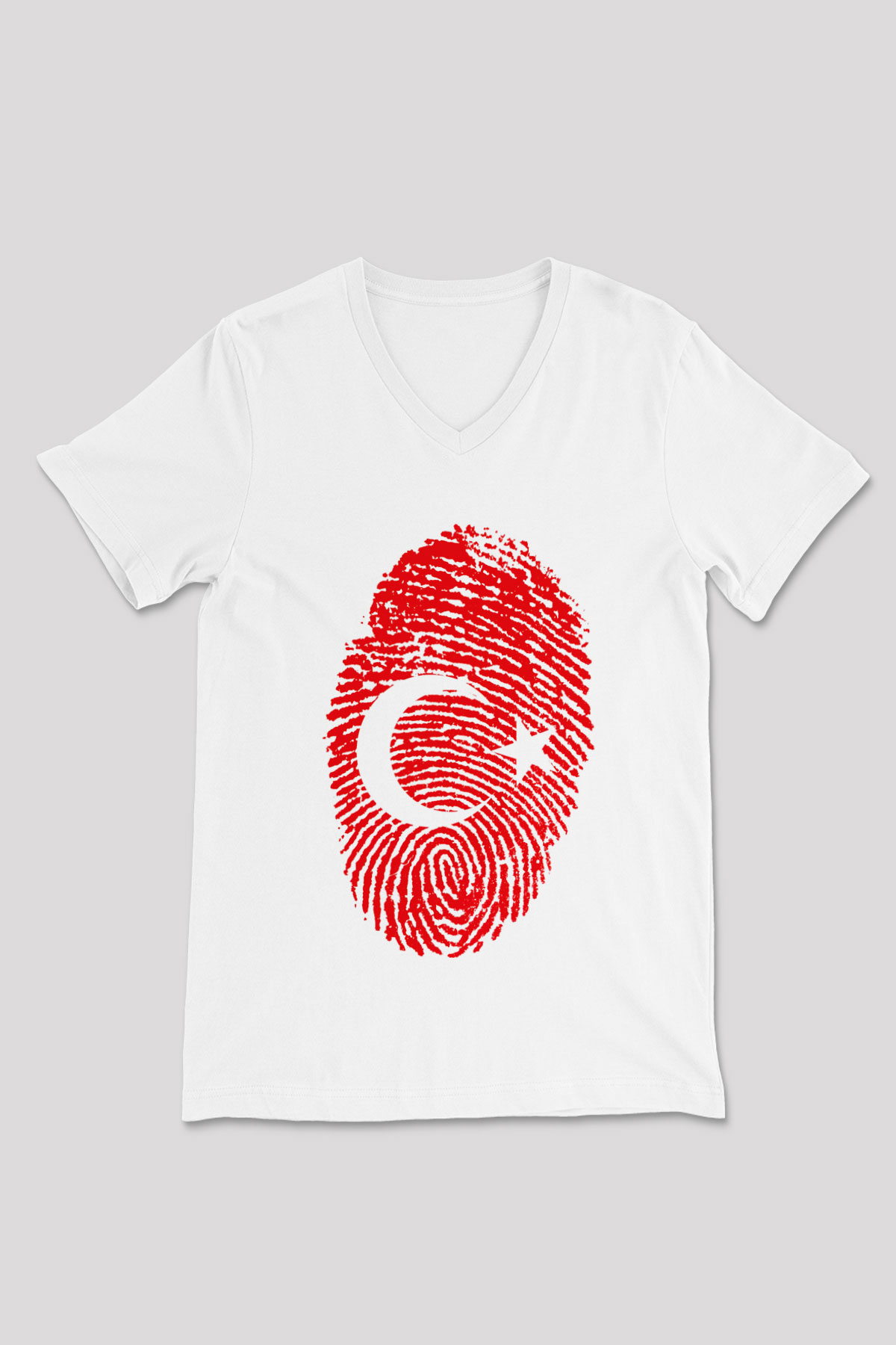 Türkiye Beyaz Unisex V Yaka Tişört T-Shirt