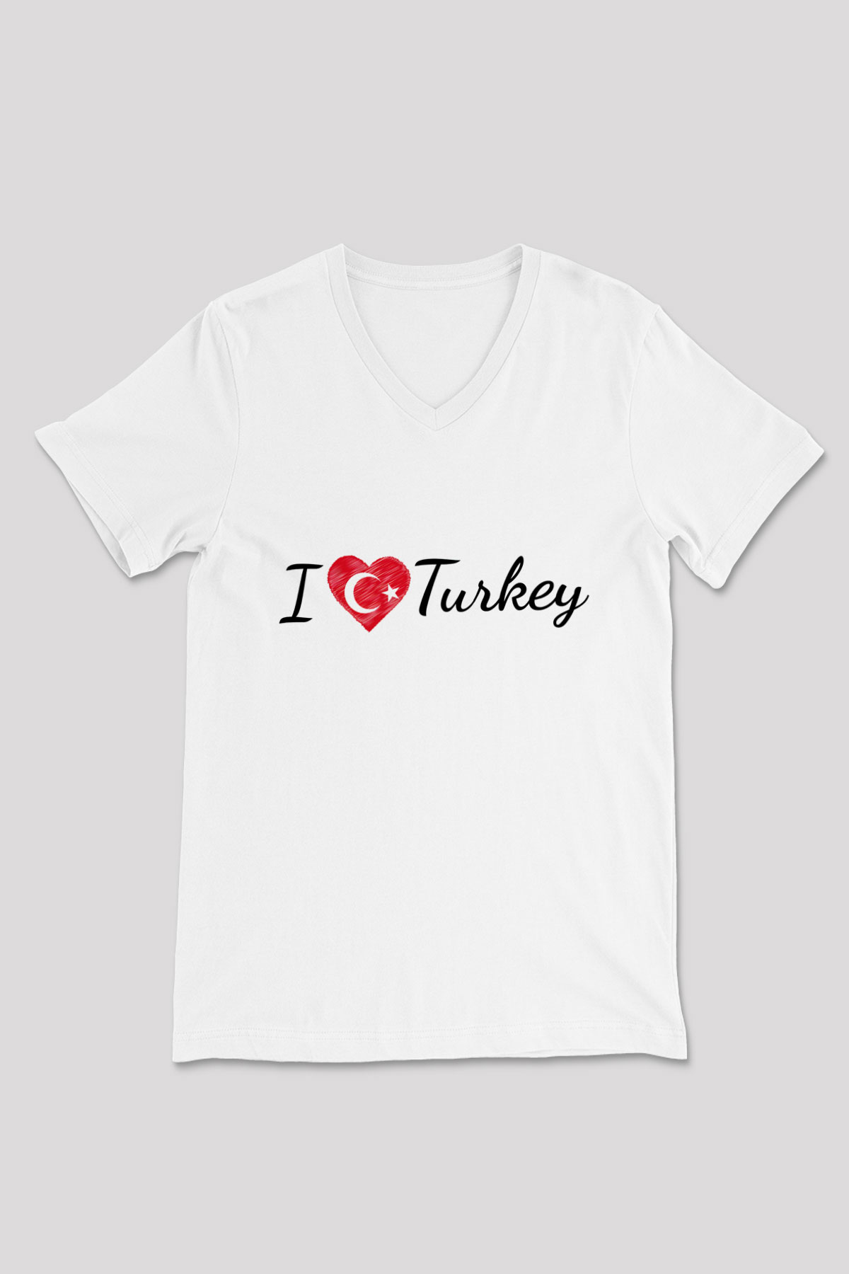 Türkiye Beyaz Unisex V Yaka Tişört T-Shirt