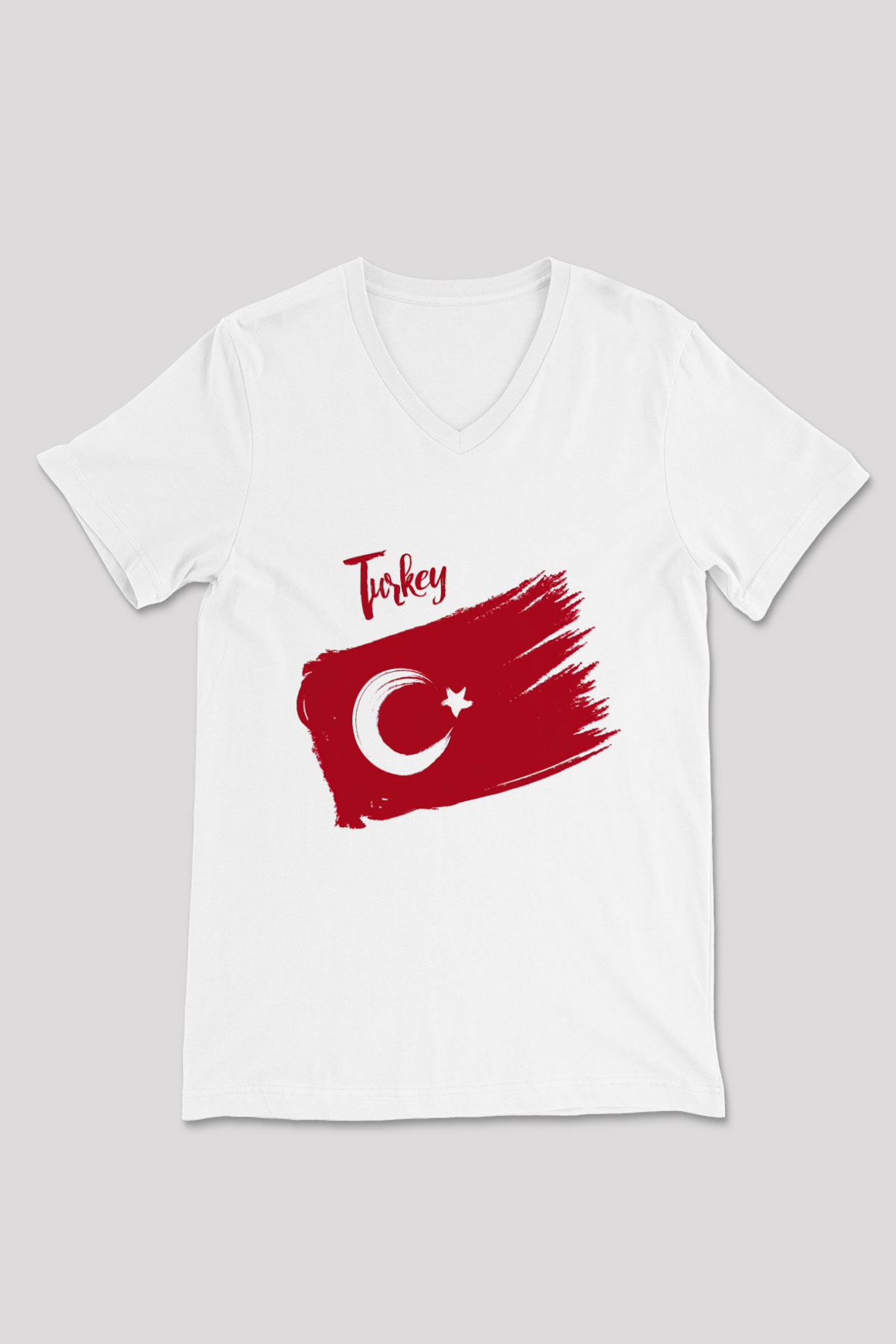 Türkiye Beyaz Unisex V Yaka Tişört T-Shirt