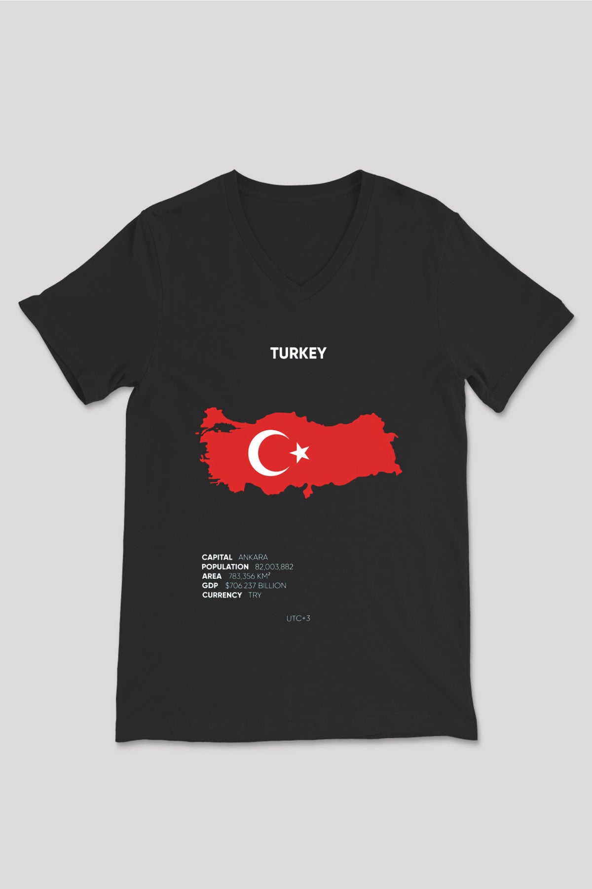 Türkiye Siyah Unisex V Yaka Tişört