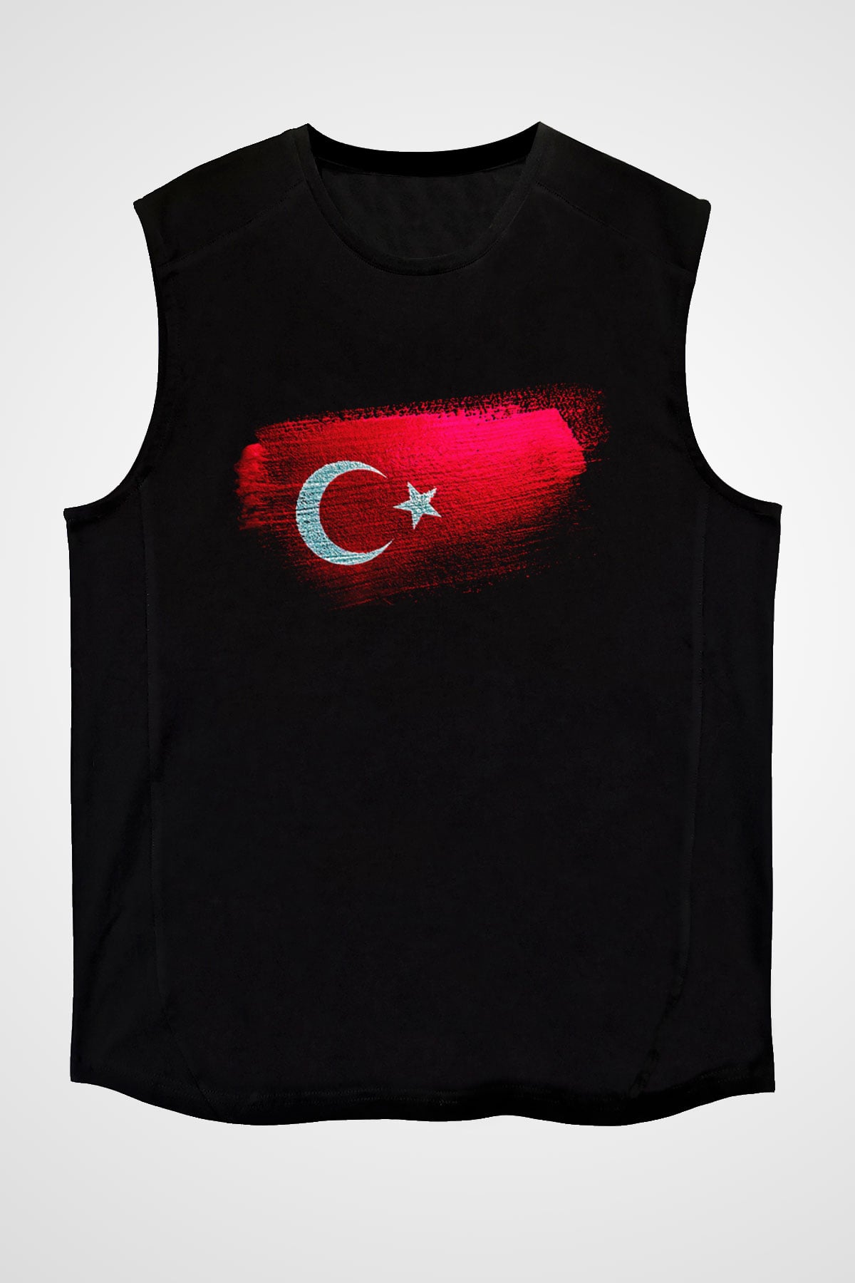 Türkiye - Turkey Bayrağı Baskılı Unisex Siyah Kolsuz Tişört