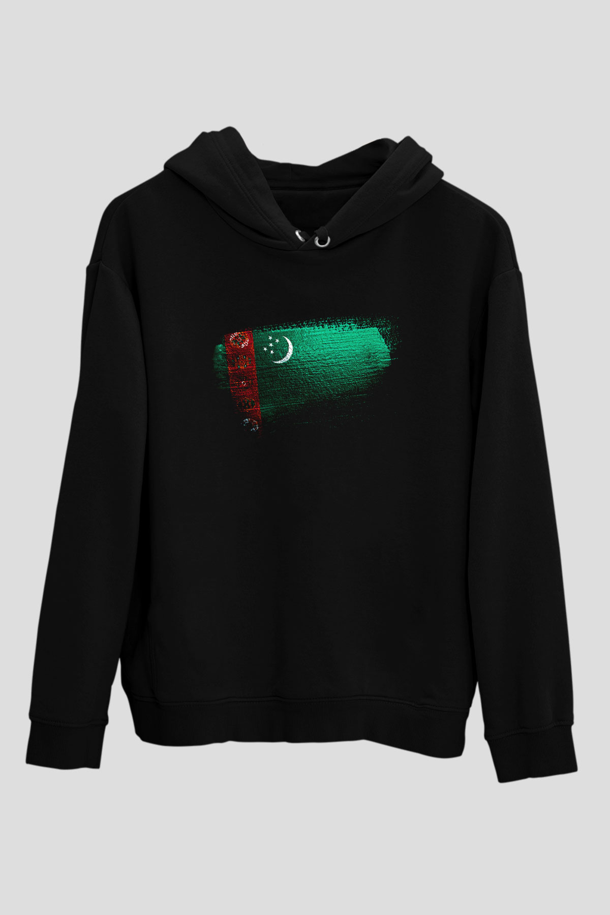Türkmenistan - Turkmenistan Bayrağı Baskılı Unisex Siyah Kapüşonlu Sweatshirt
