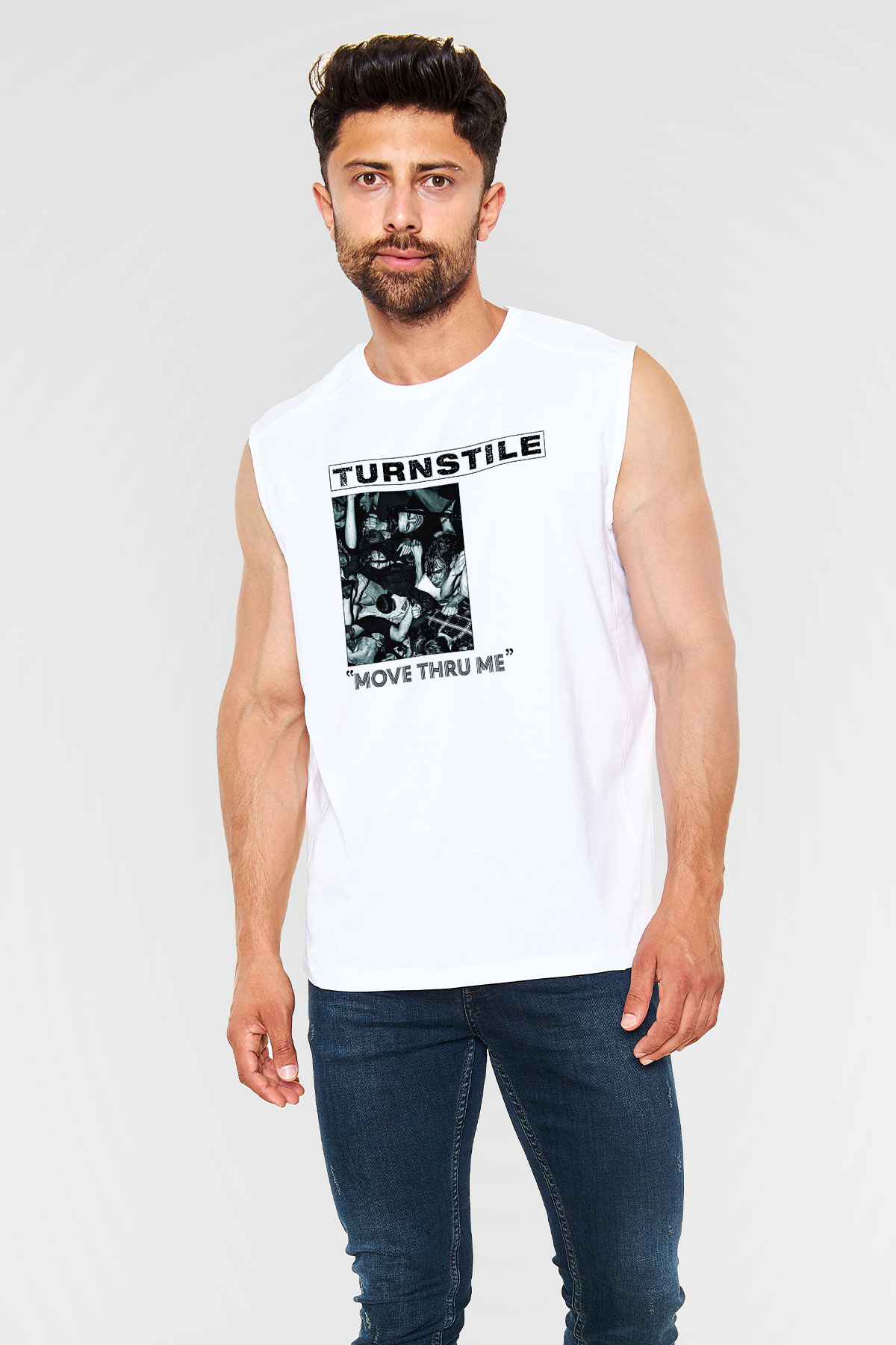 Turnstile Baskılı Beyaz Unisex Kolsuz Tişört - Tshirt