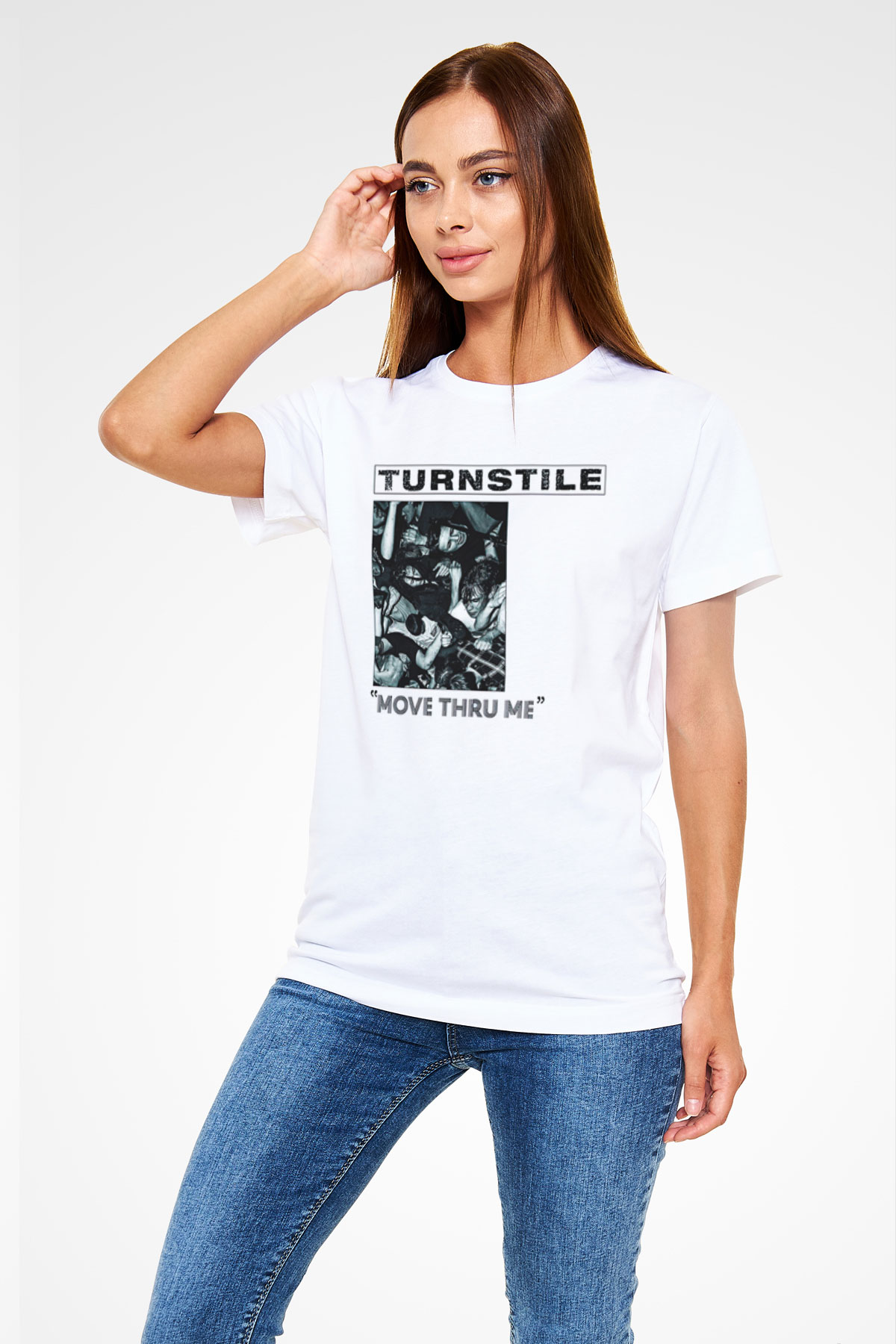 Turnstile Baskılı Unisex Beyaz Tişört - Tshirt