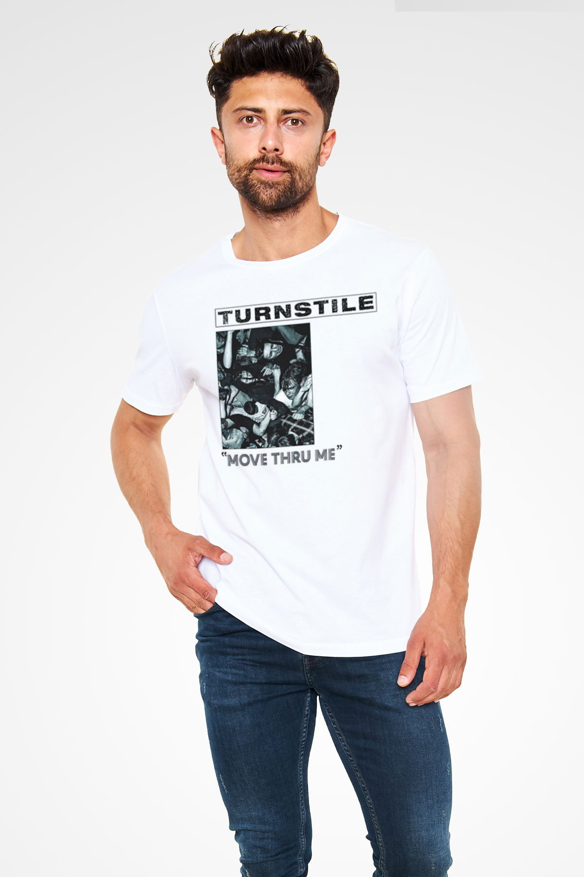 Turnstile Baskılı Unisex Beyaz Tişört - Tshirt