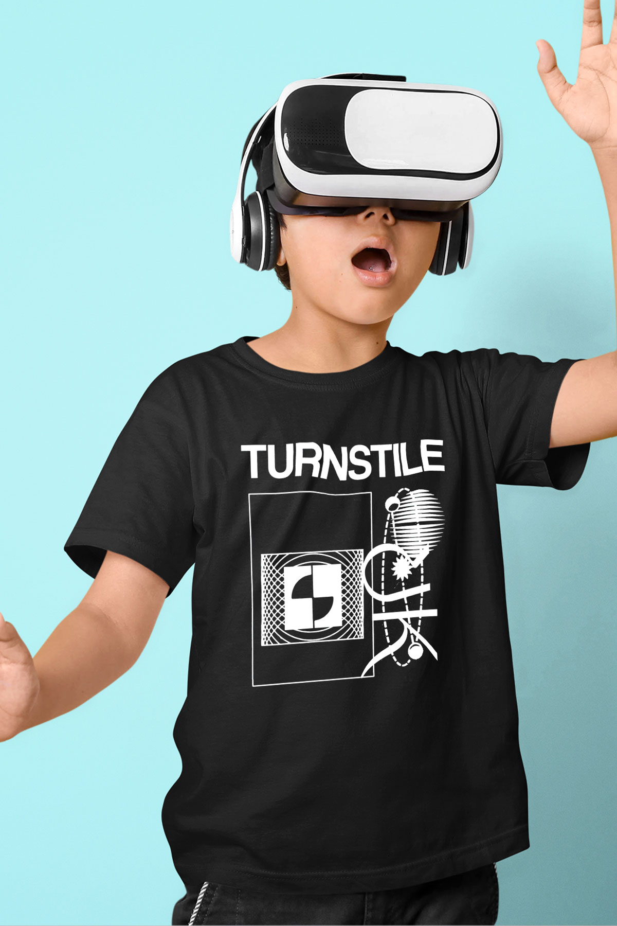 Turnstile Baskılı Unisex Siyah Çocuk Tişört - Tshirt