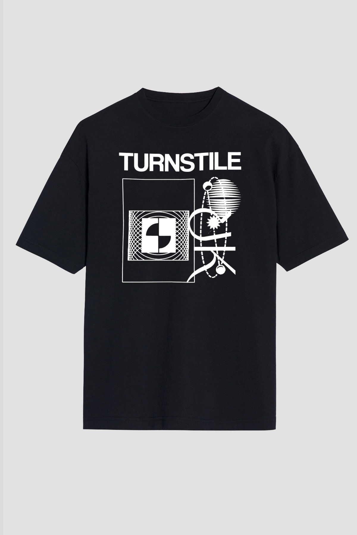 Turnstile Baskılı Unisex Siyah Oversize Tişört - Tshirt