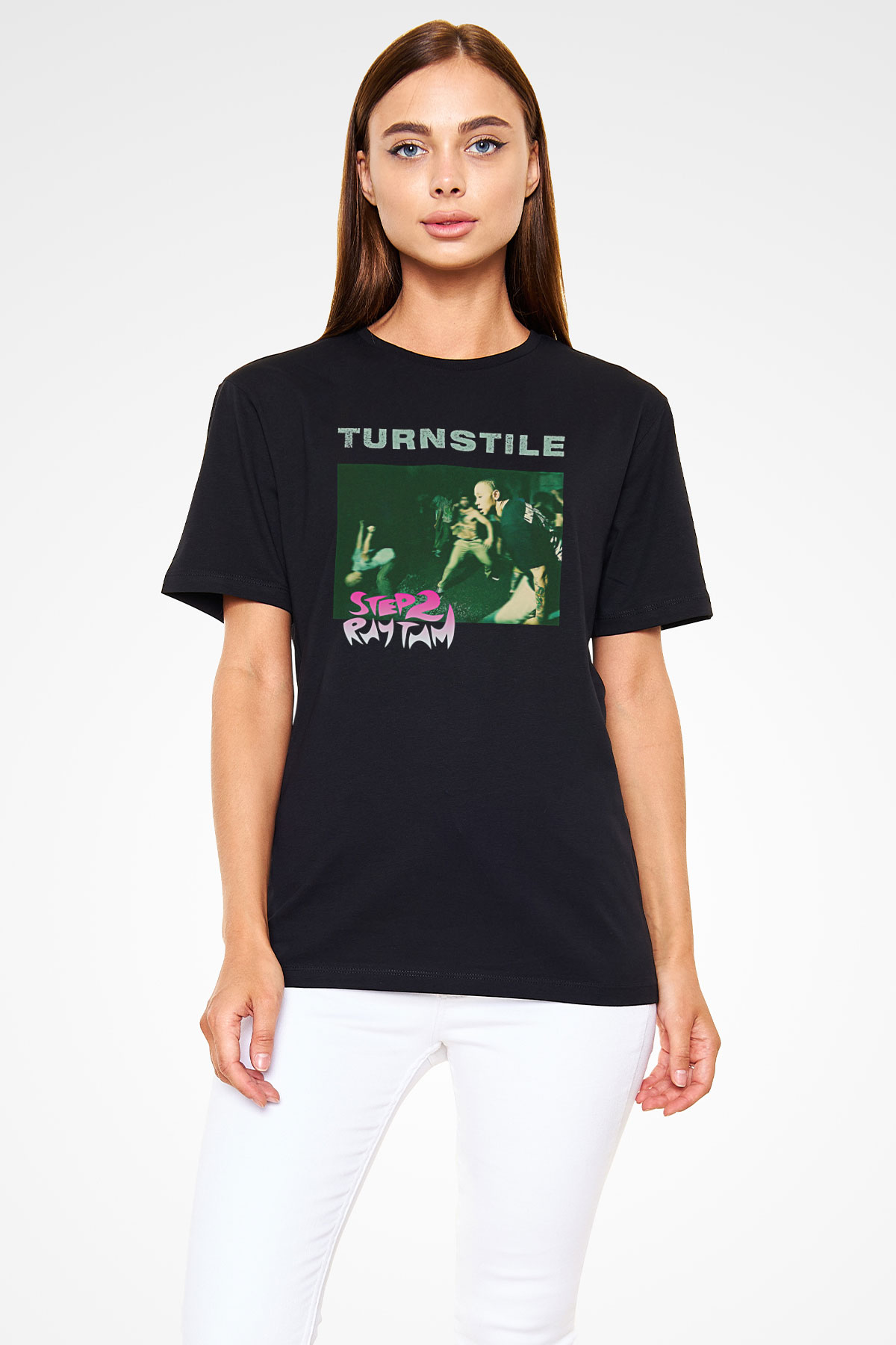 Turnstile Baskılı Unisex Siyah Tişört - Tshirt