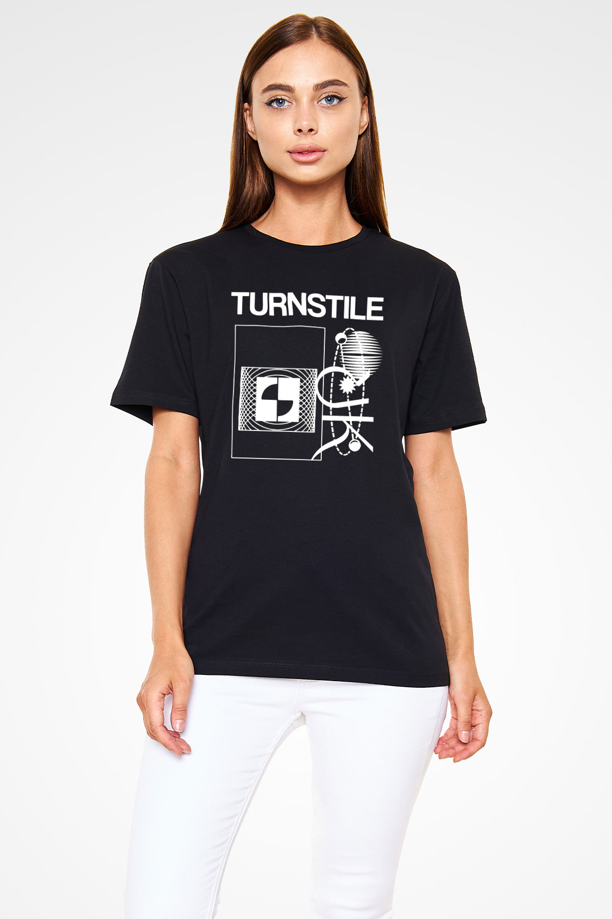Turnstile Baskılı Unisex Siyah Tişört - Tshirt