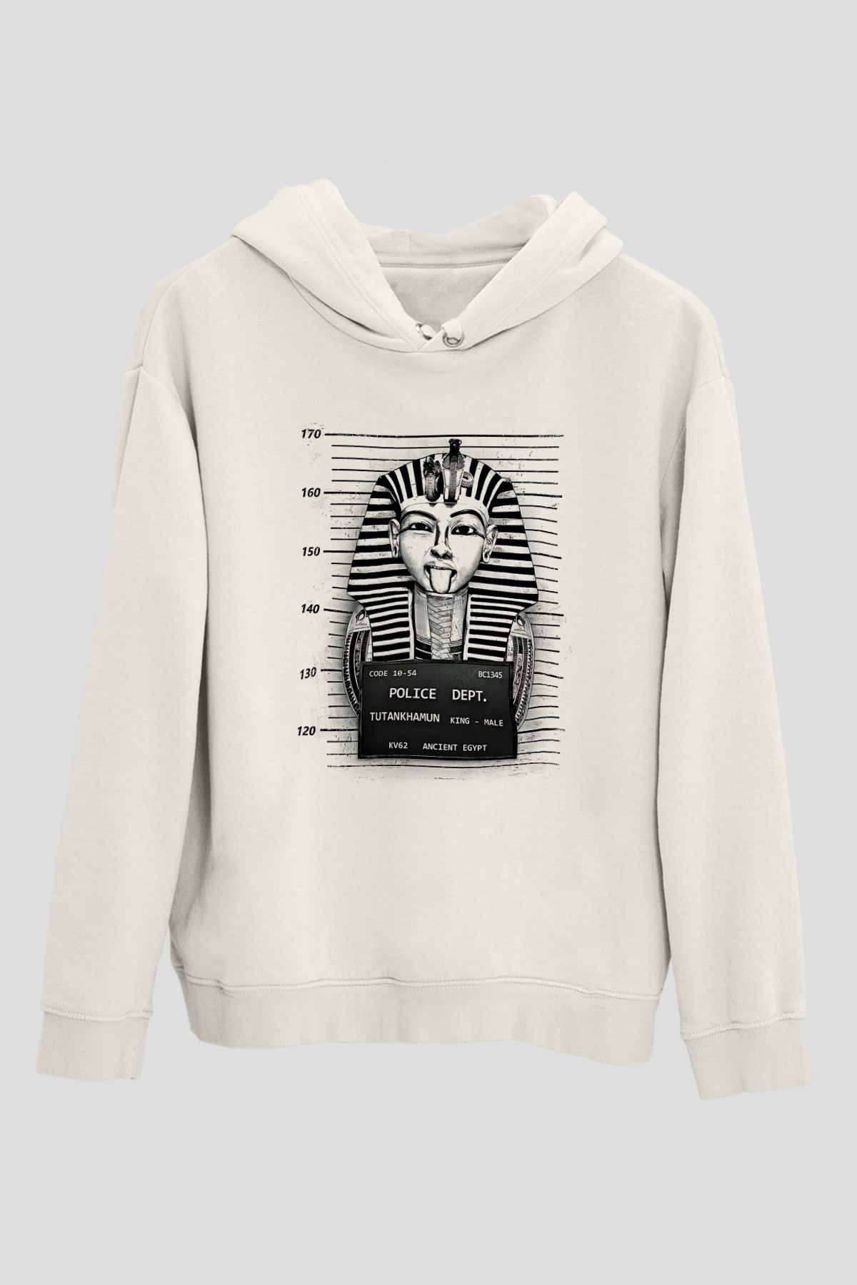 Tutankhamun Baskılı Beyaz Unisex Hoodie