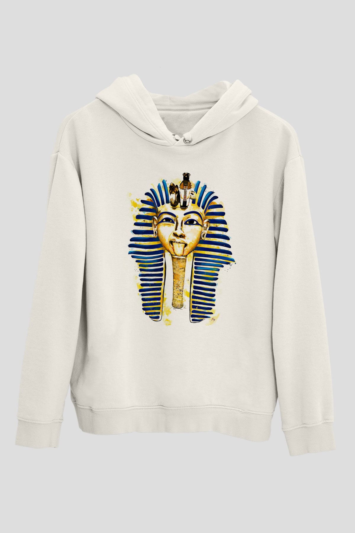 Tutankhamun Baskılı Beyaz Unisex Hoodie