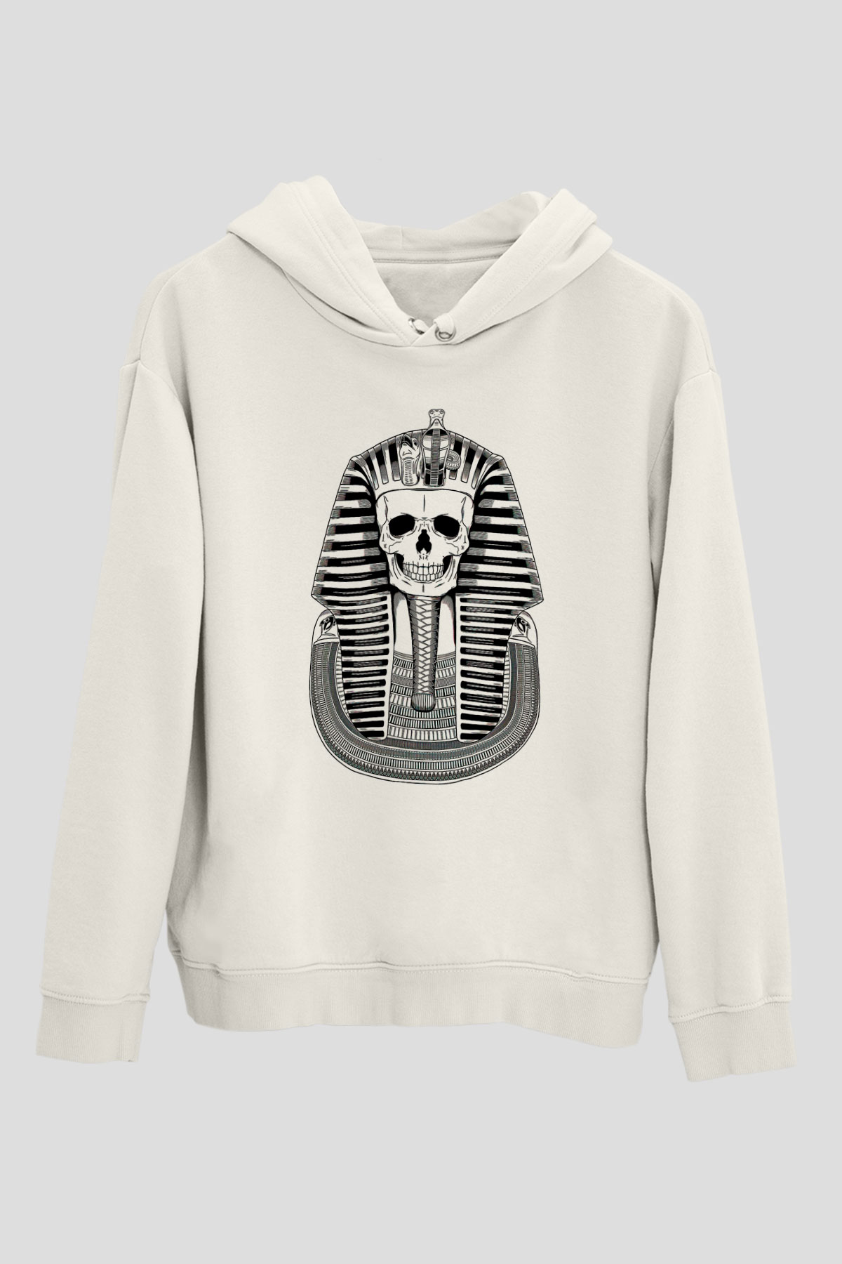 Tutankhamun Baskılı Beyaz Unisex Hoodie