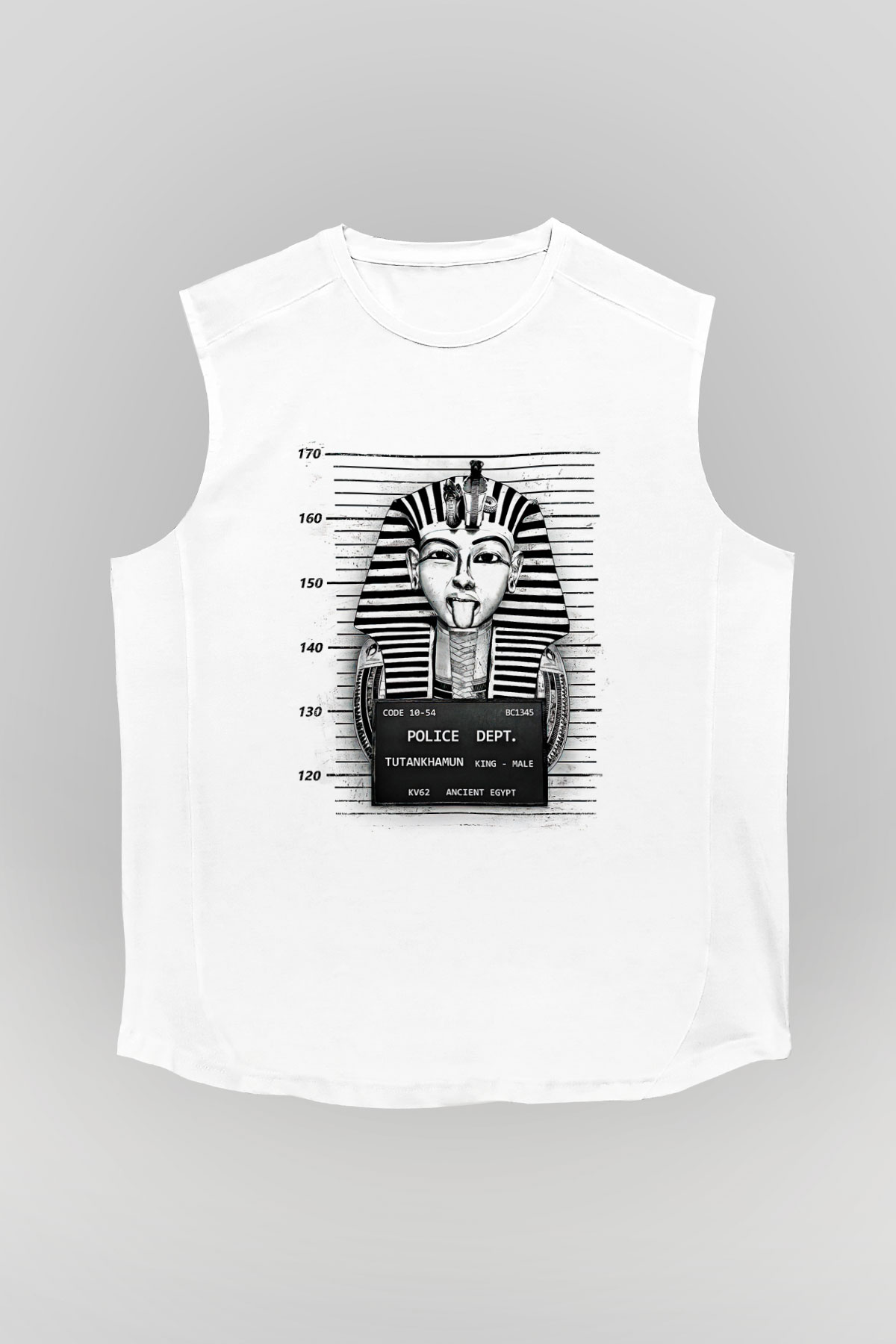 Tutankhamun Baskılı Beyaz Unisex Kolsuz Tişört - Tshirt