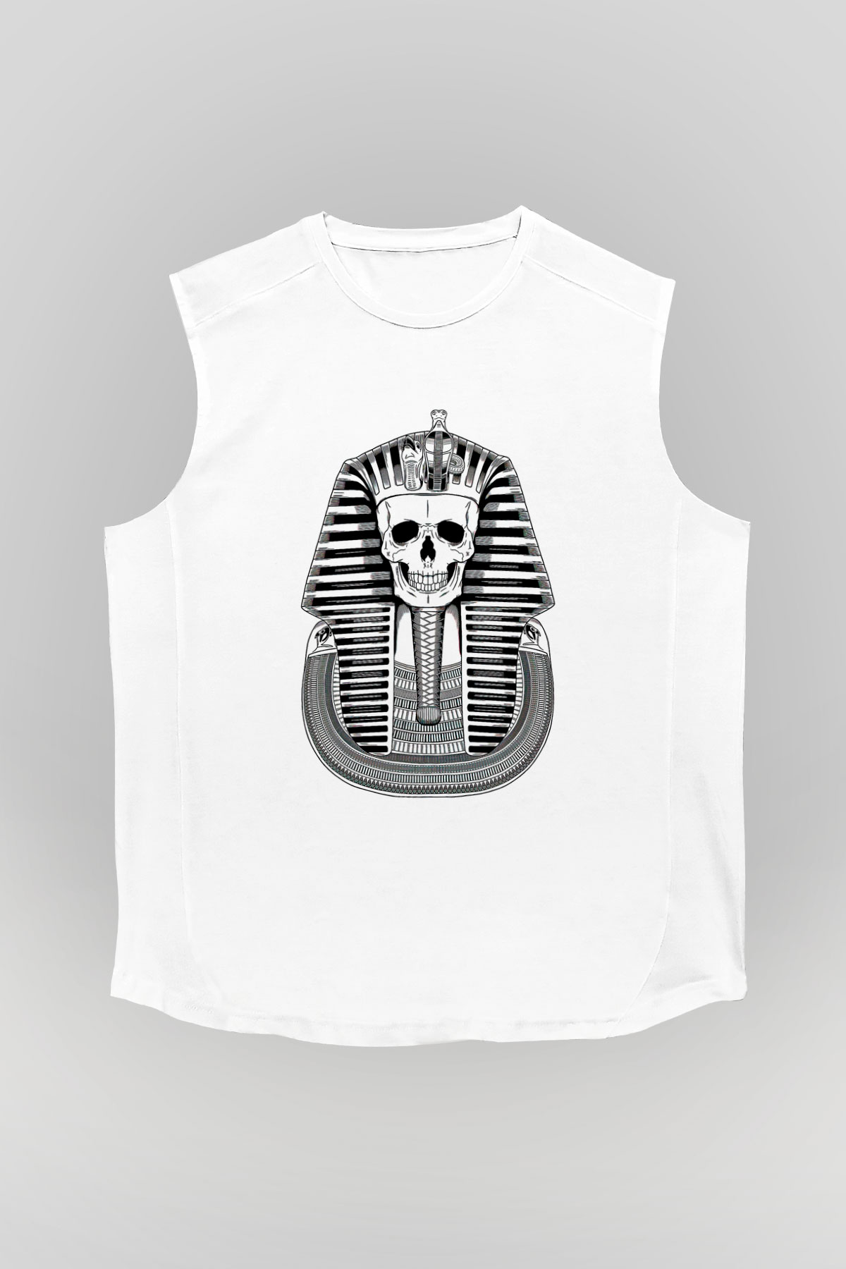 Tutankhamun Baskılı Beyaz Unisex Kolsuz Tişört - Tshirt