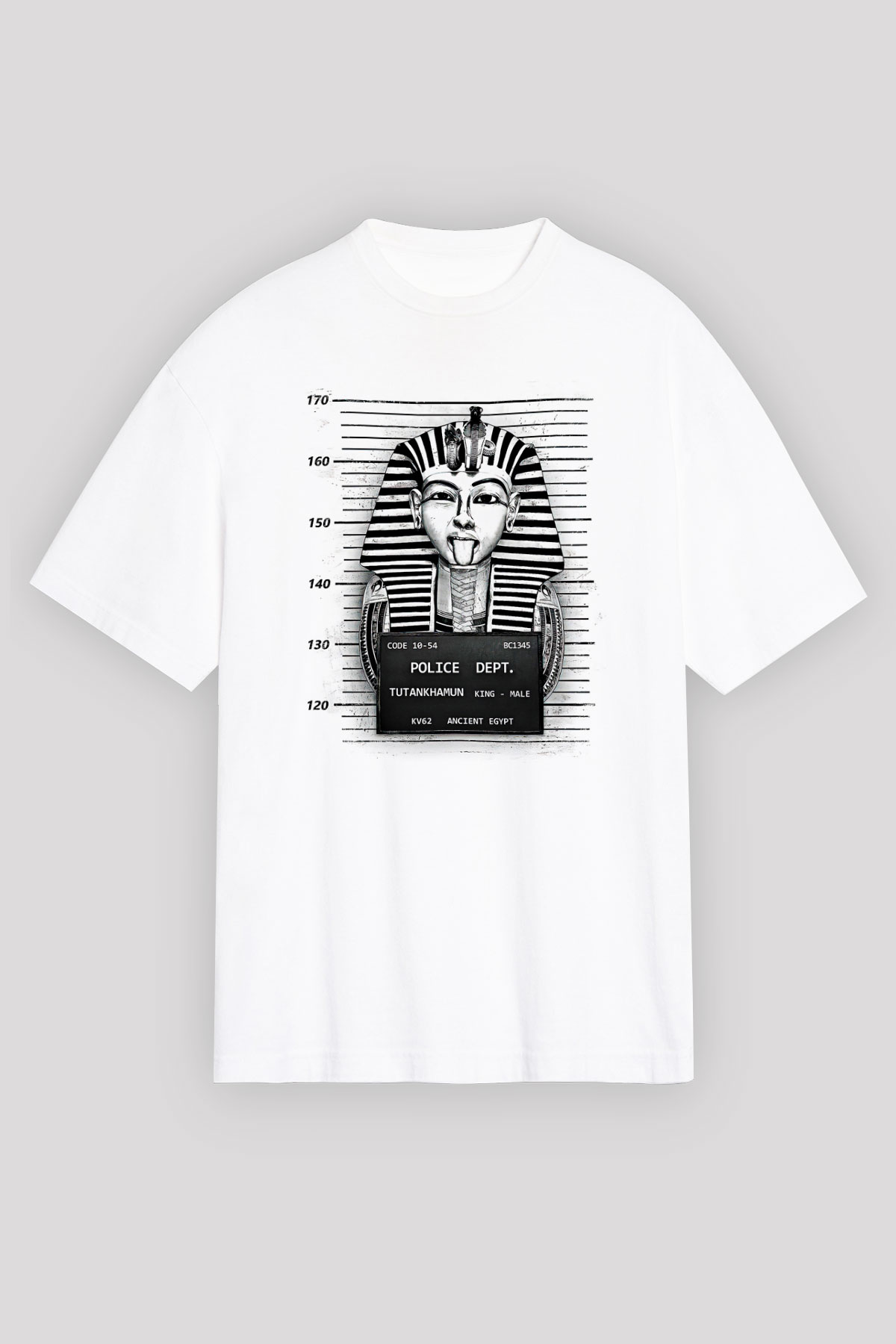 Tutankhamun Baskılı Beyaz Unisex Oversize Tişört - Tshirt