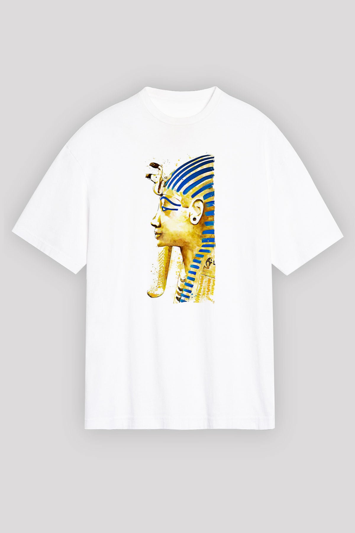 Tutankhamun Baskılı Beyaz Unisex Oversize Tişört - Tshirt