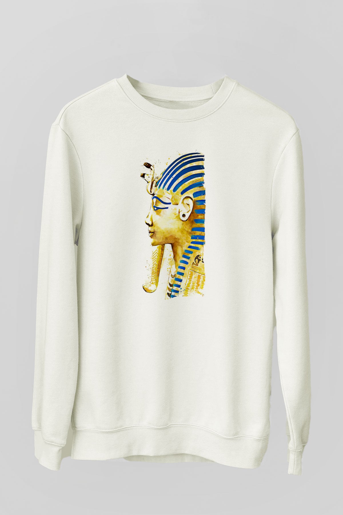 Tutankhamun Baskılı Beyaz Unisex Sweatshirt