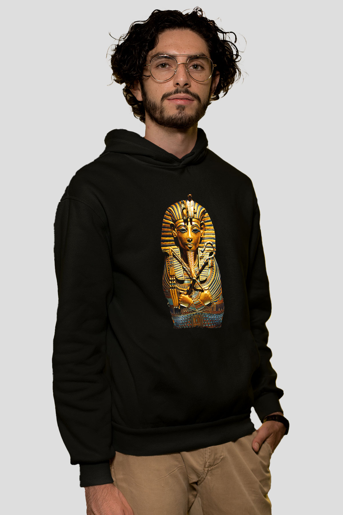 Tutankhamun Baskılı Unisex Siyah Hoodie