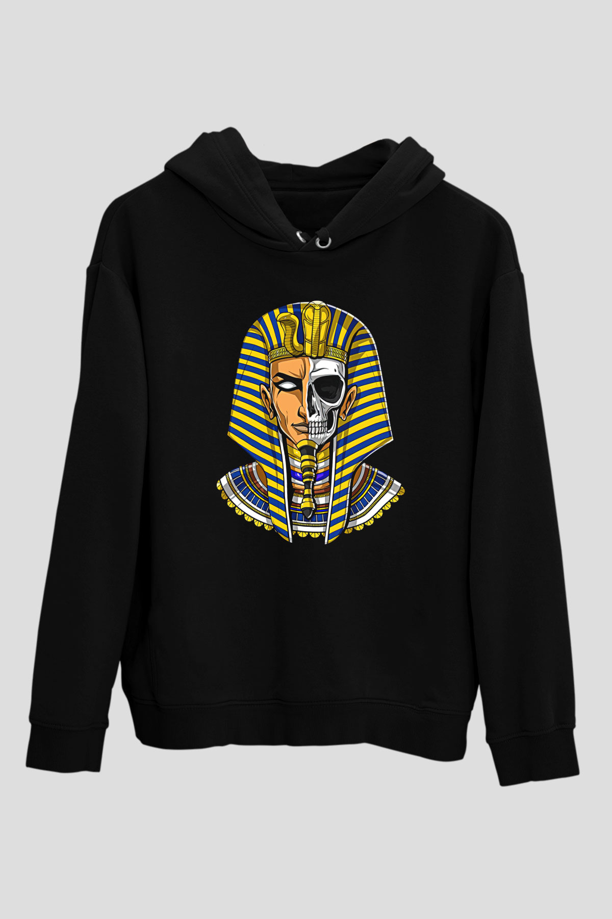 Tutankhamun Baskılı Unisex Siyah Hoodie