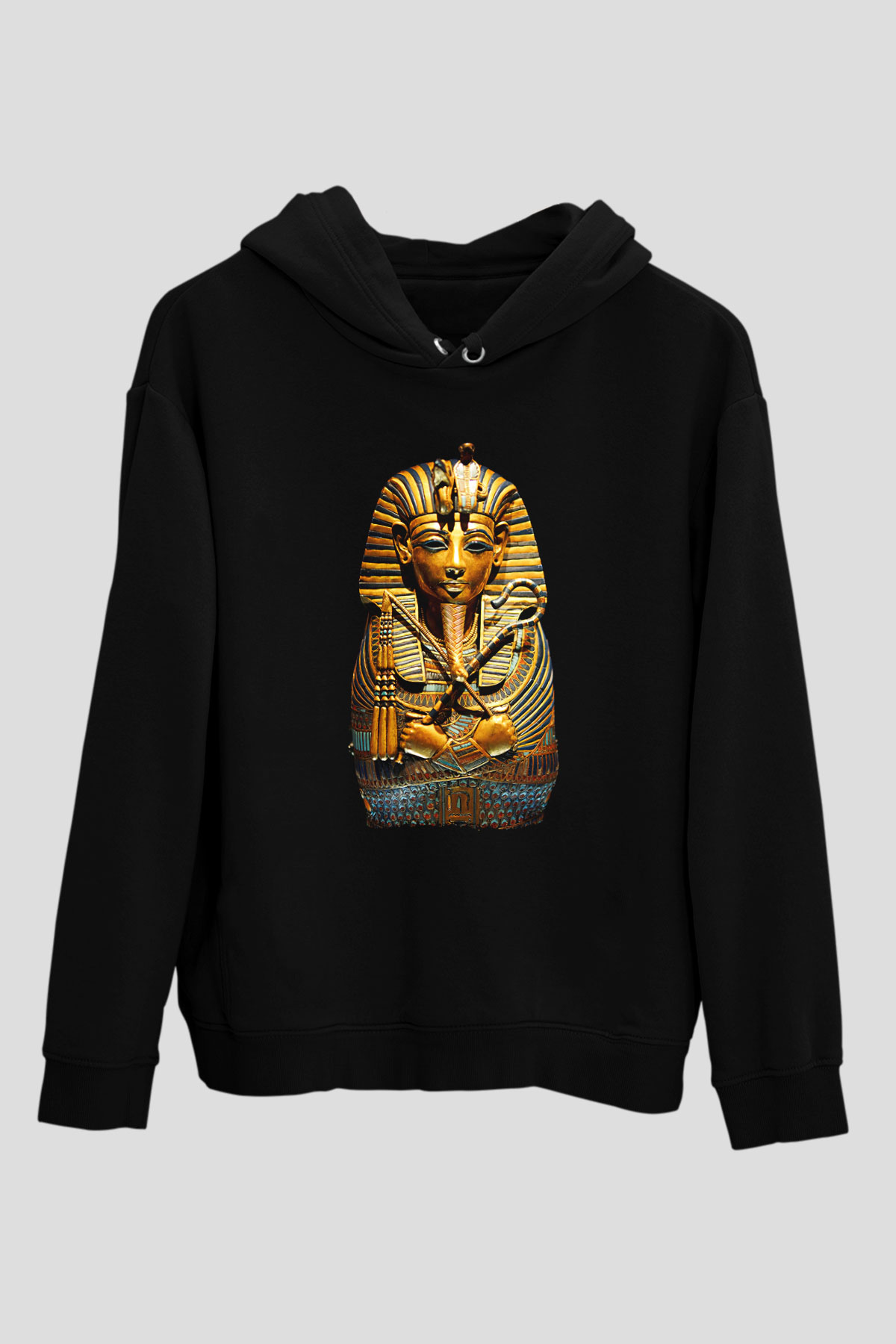 Tutankhamun Baskılı Unisex Siyah Hoodie
