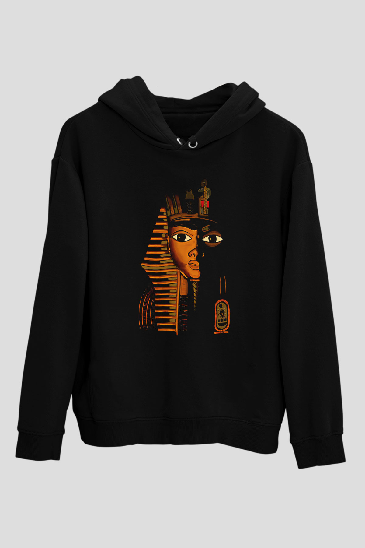 Tutankhamun Baskılı Unisex Siyah Hoodie
