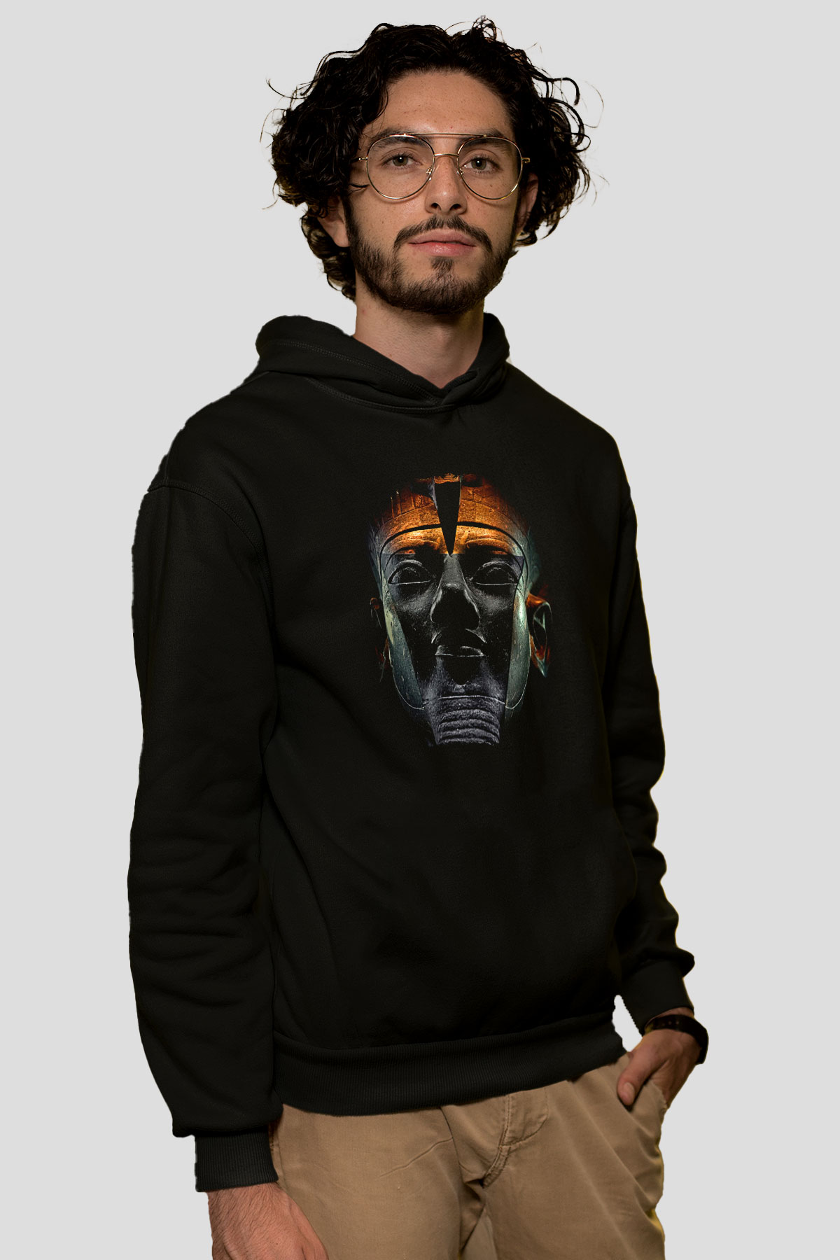 Tutankhamun Baskılı Unisex Siyah Hoodie