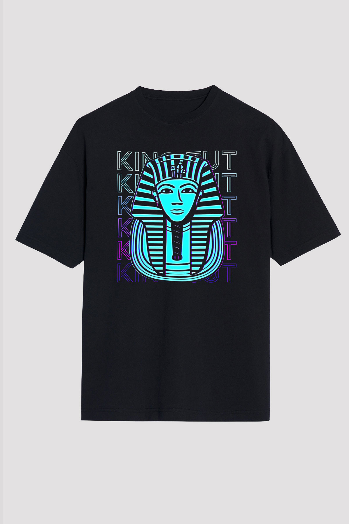 Tutankhamun Baskılı Unisex Siyah Oversize Tişört - Tshirt