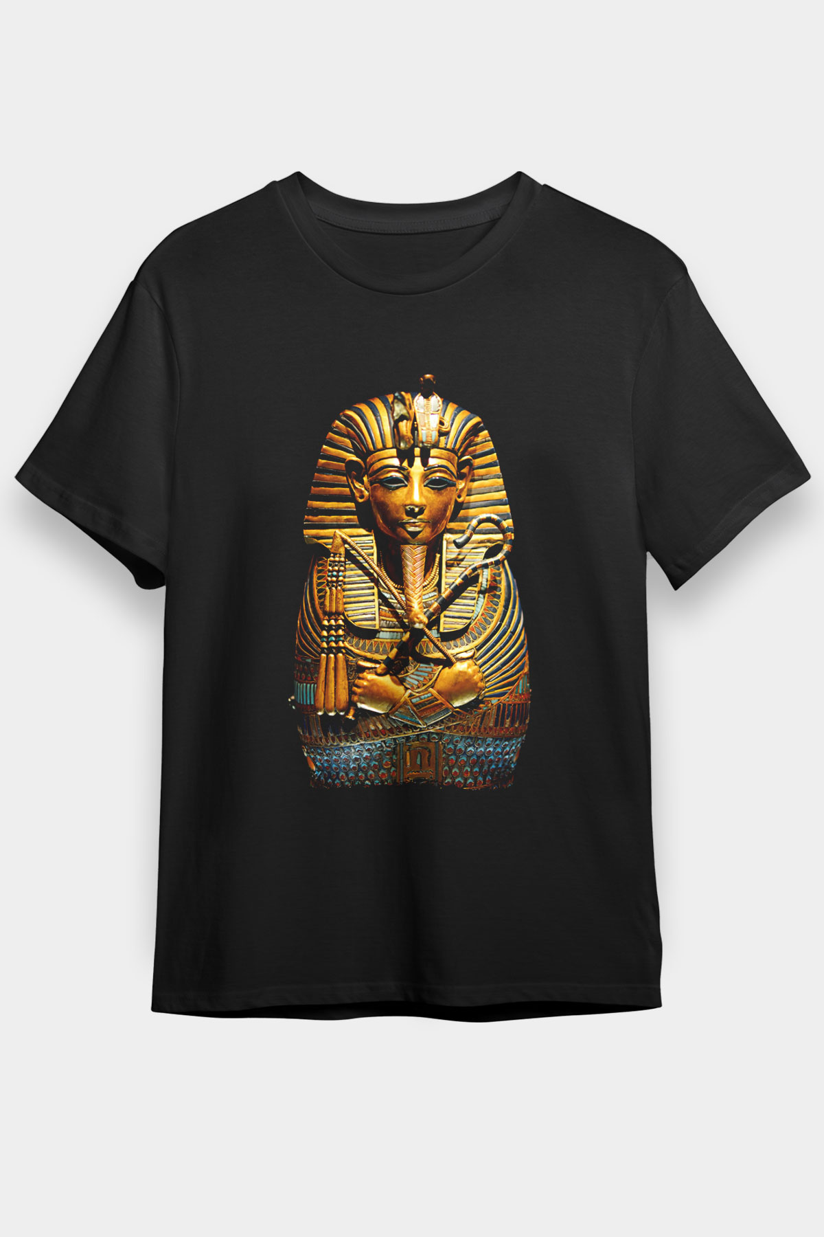 Tutankhamun Baskılı Unisex Siyah Tişört - Tshirt