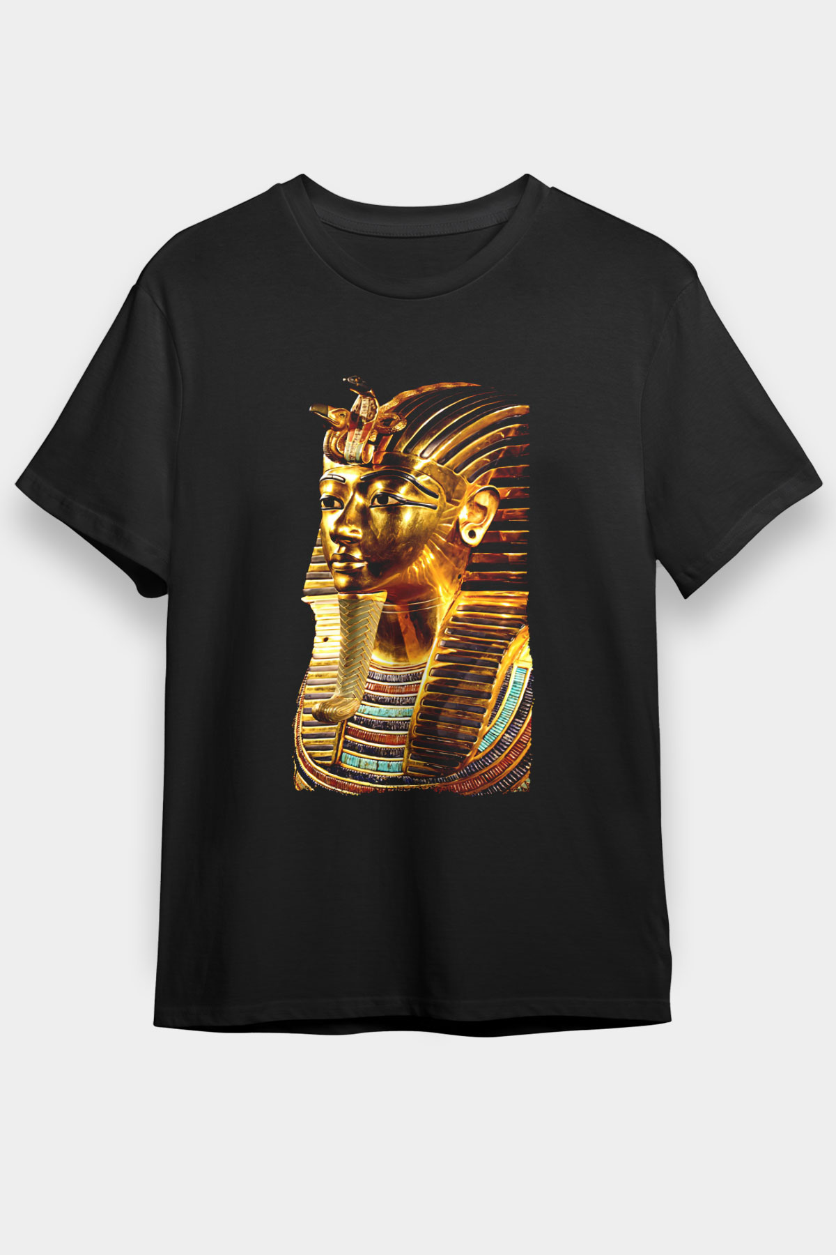 Tutankhamun Baskılı Unisex Siyah Tişört - Tshirt