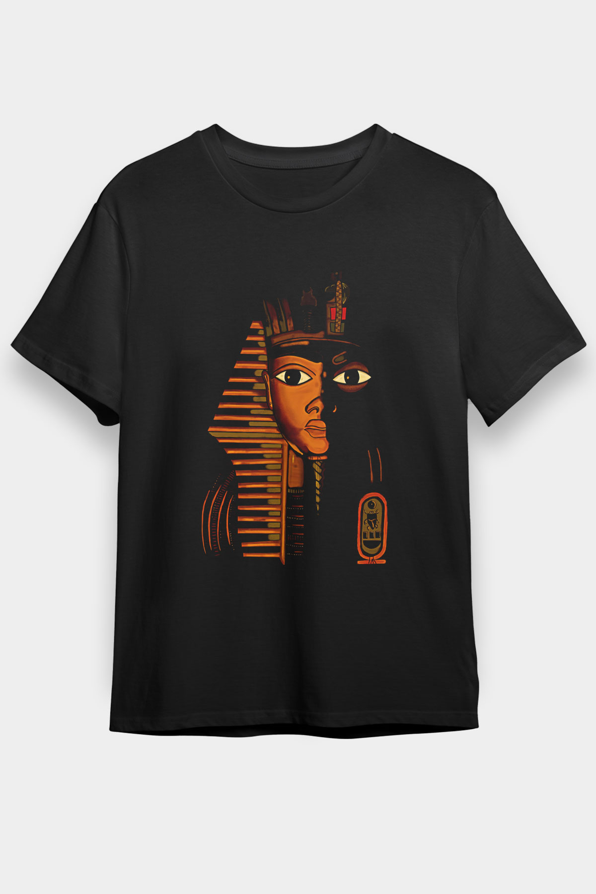 Tutankhamun Baskılı Unisex Siyah Tişört - Tshirt