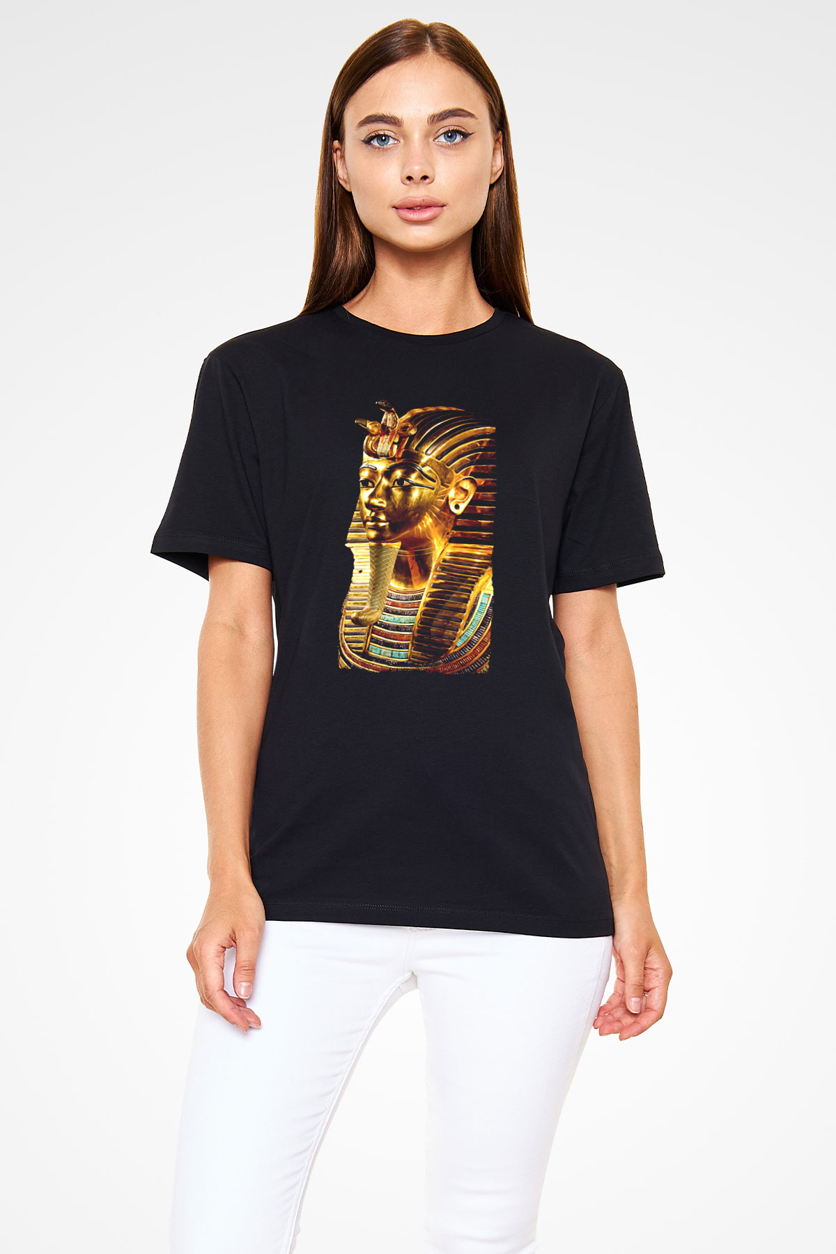 Tutankhamun Baskılı Unisex Siyah Tişört - Tshirt