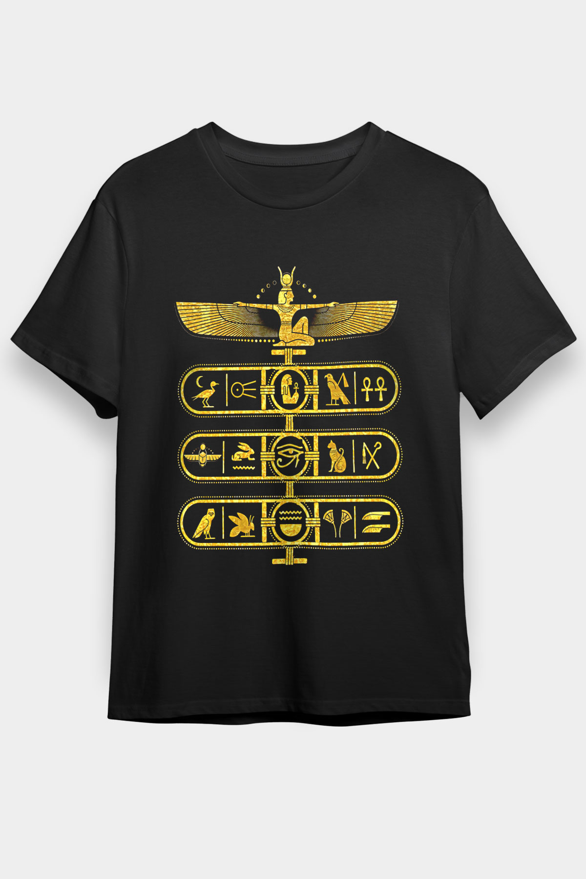 Tutankhamun Baskılı Unisex Siyah Tişört - Tshirt