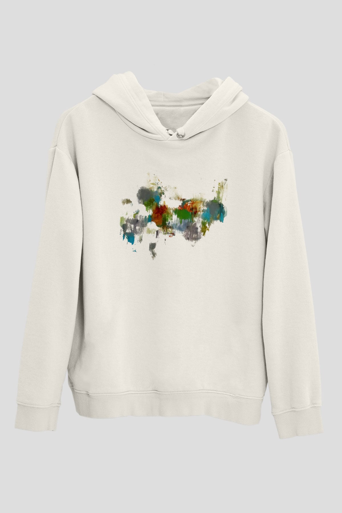 Tuval Beyaz Unisex Kapşonlu Sweatshirt