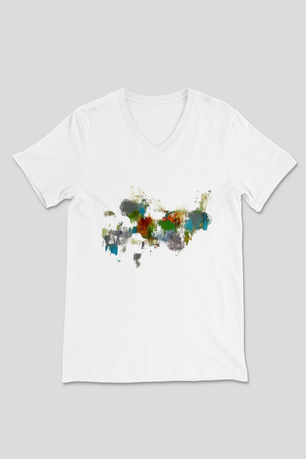 Tuval Beyaz Unisex V Yaka Tişört T-Shirt