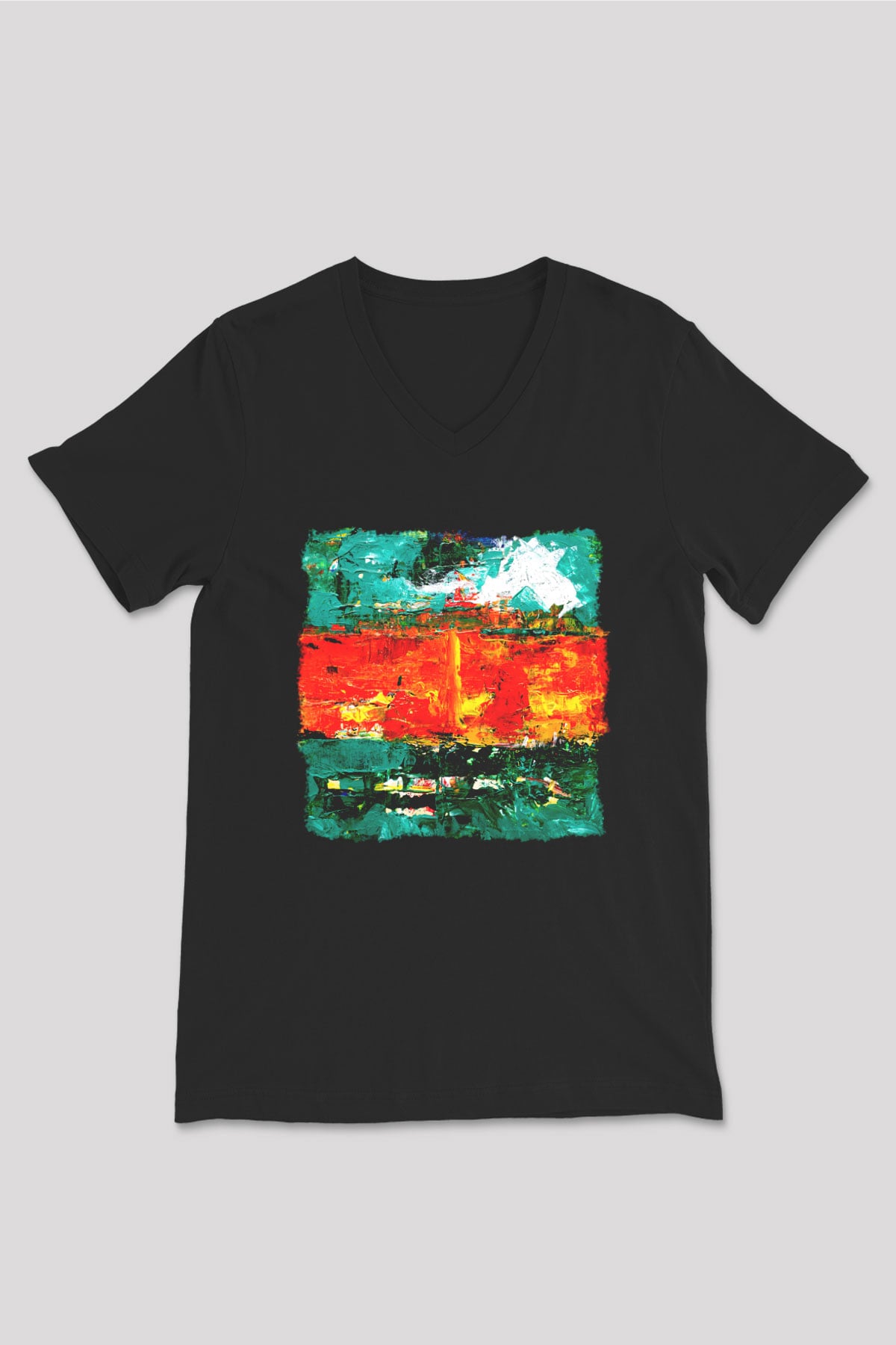 Tuval Siyah Unisex V Yaka Tişört T-Shirt